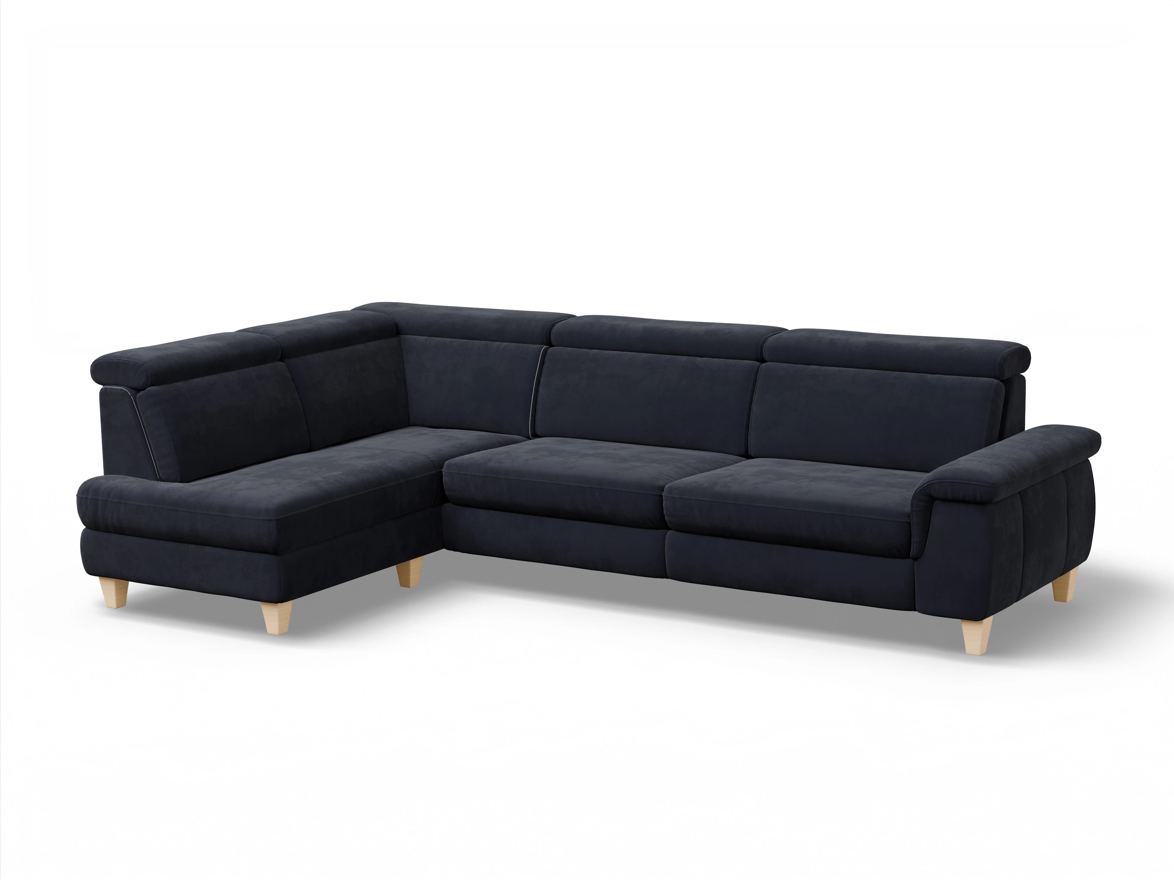 Ansicht des Produktes München Ecksofa links Abschluss offen in Stoff Blau