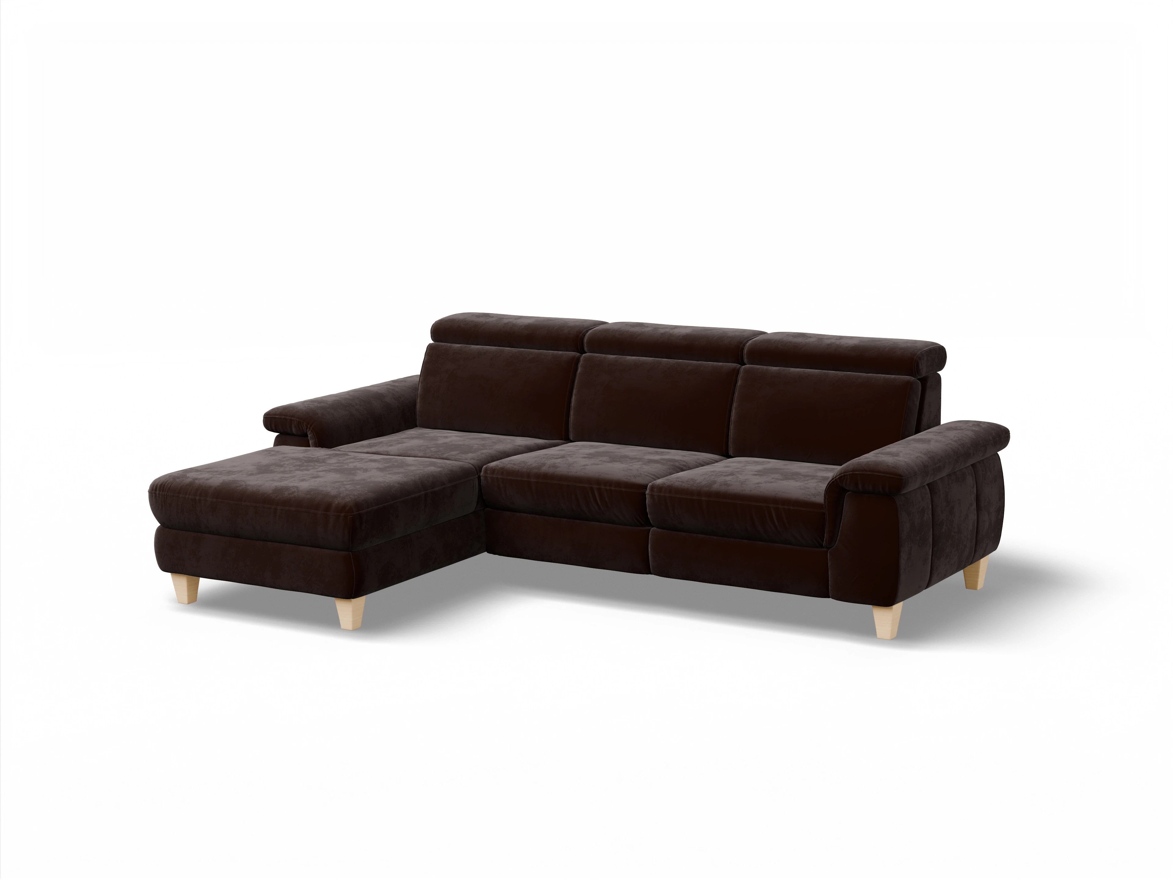 Ansicht des Produktes München Ecksofa links Abschluss offen in Stoff Braun