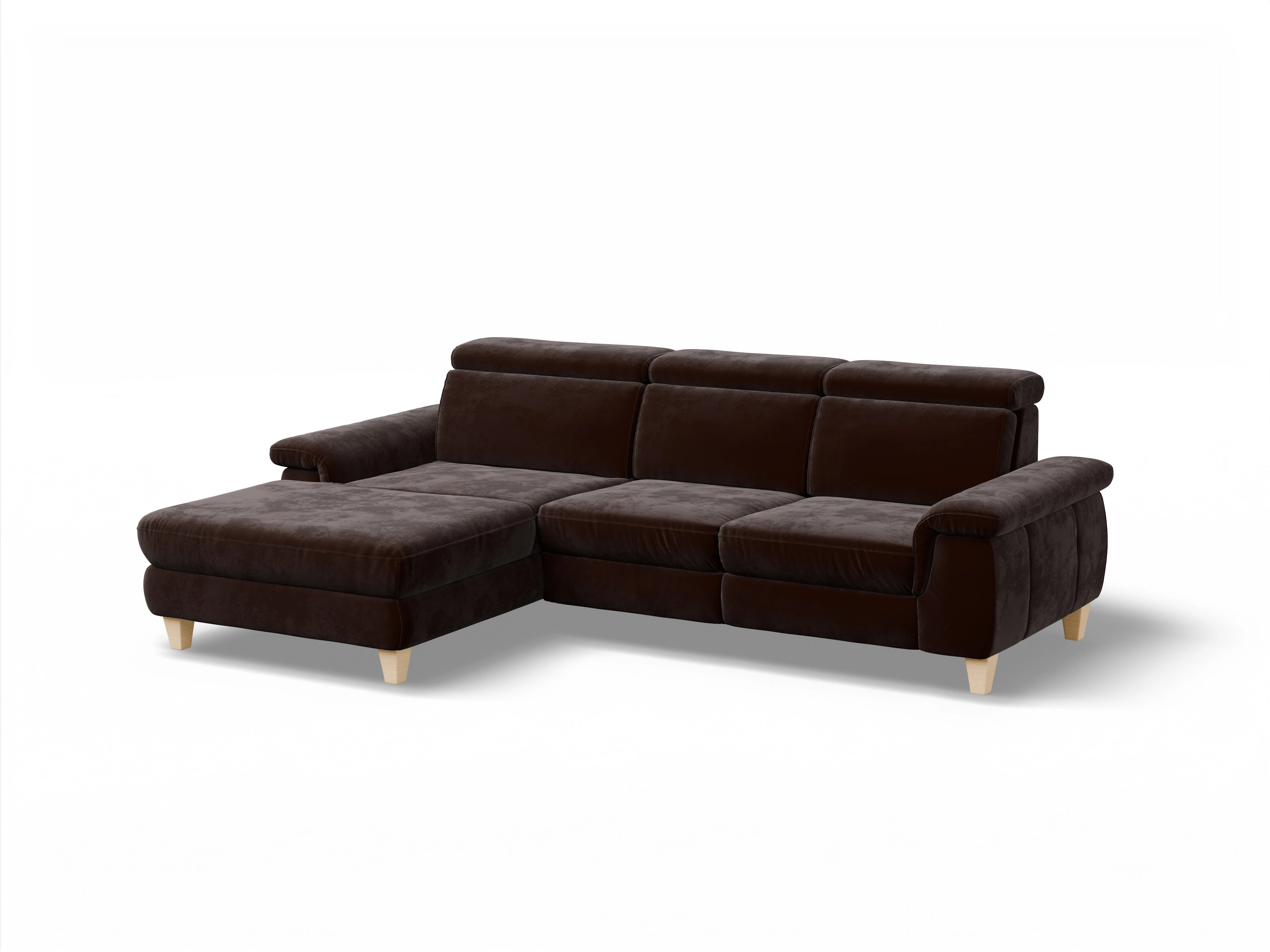 Ansicht des Produktes München Ecksofa links Abschluss offen in Stoff Braun
