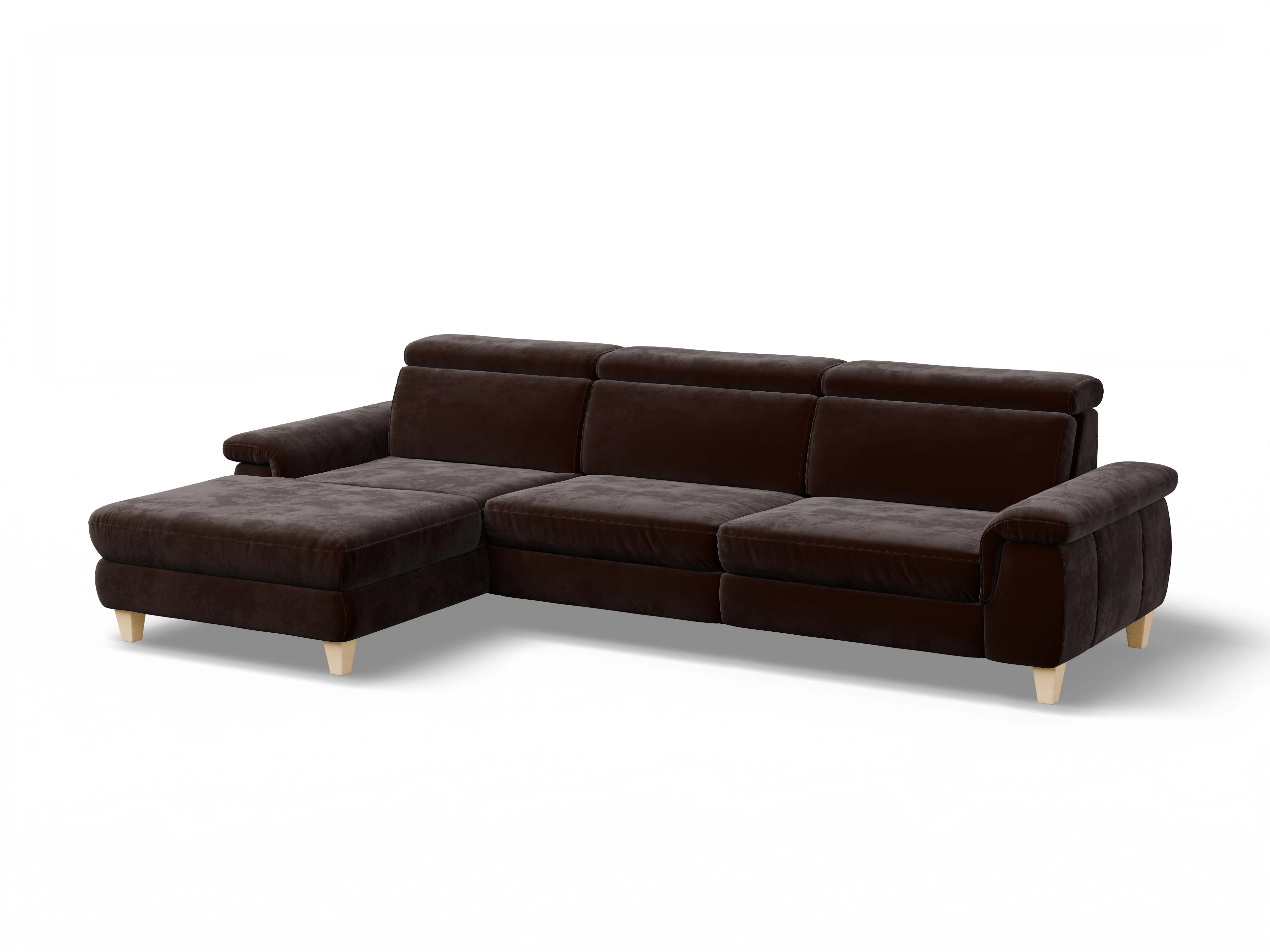 Ansicht des Produktes München Ecksofa links Abschluss offen in Stoff Braun