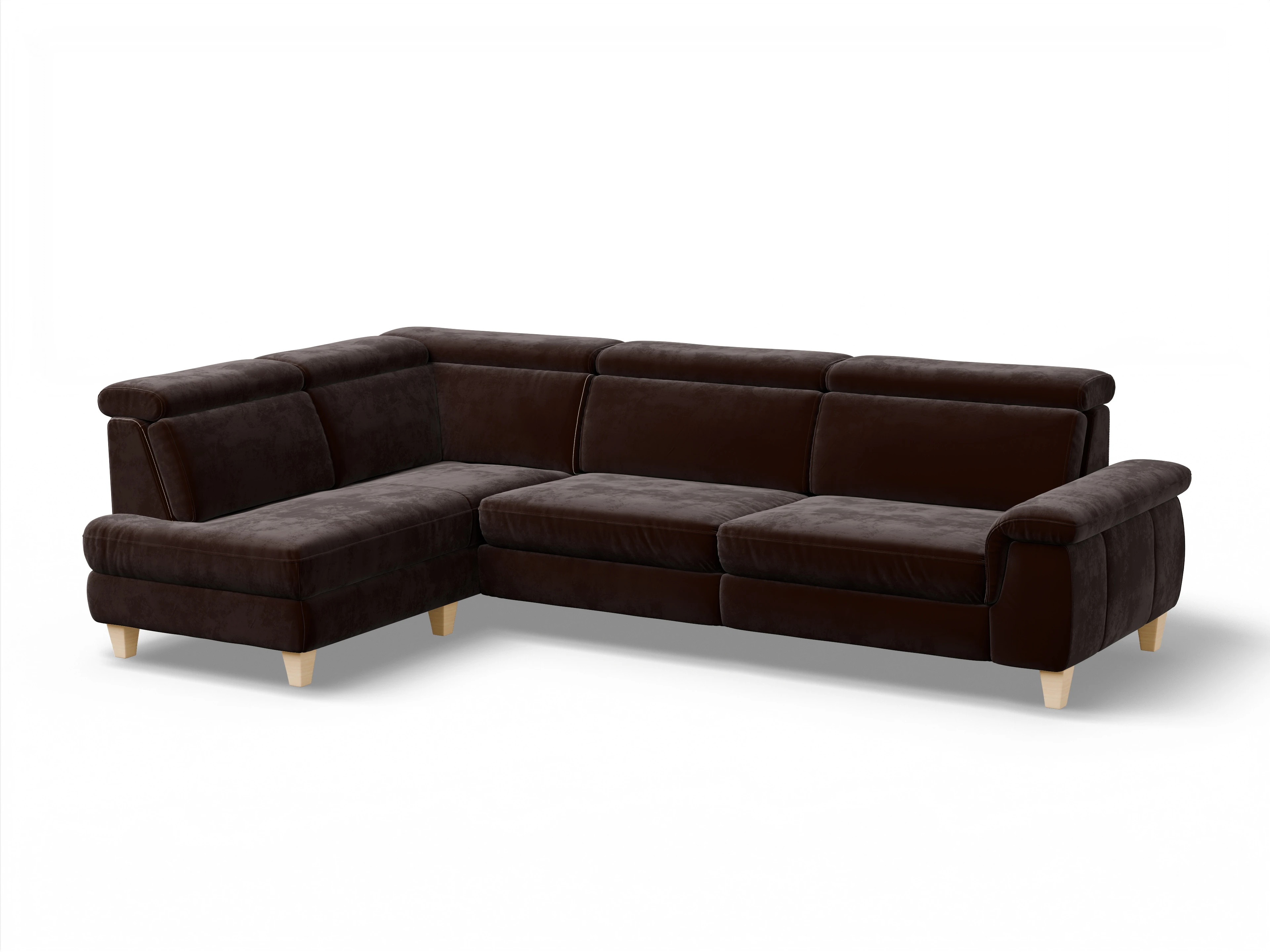 Ansicht des Produktes München Ecksofa links Abschluss offen in Stoff Braun