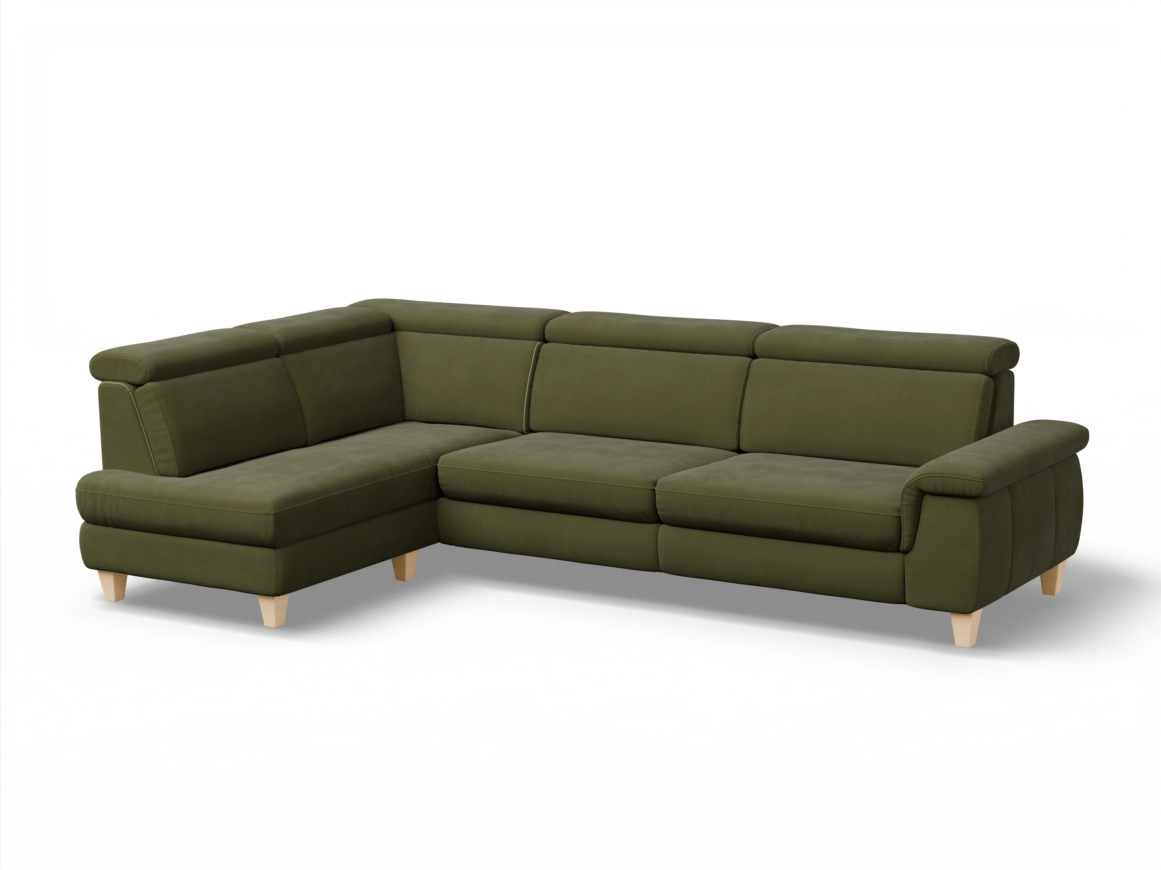 Ansicht des Produktes München Ecksofa links Abschluss offen in Stoff Grün