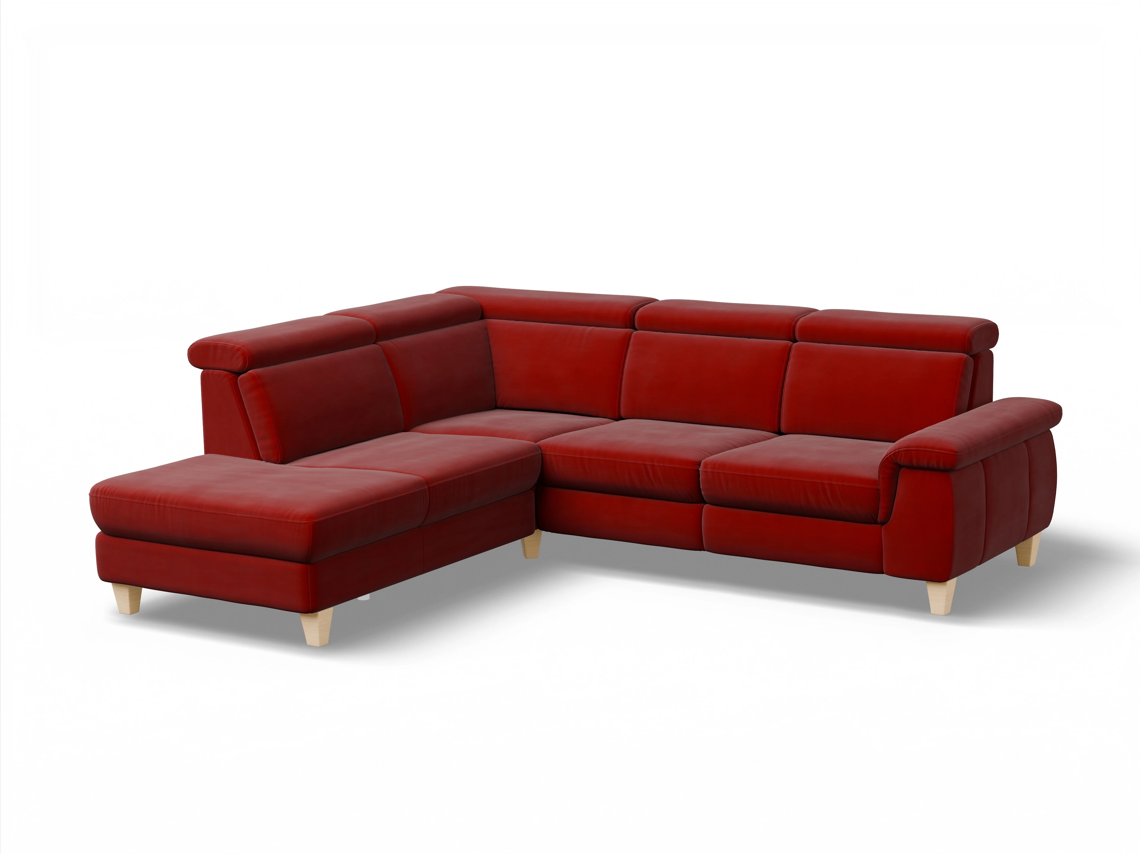 Ansicht des Produktes München Ecksofa links mit Armlehne in Stoff Rot