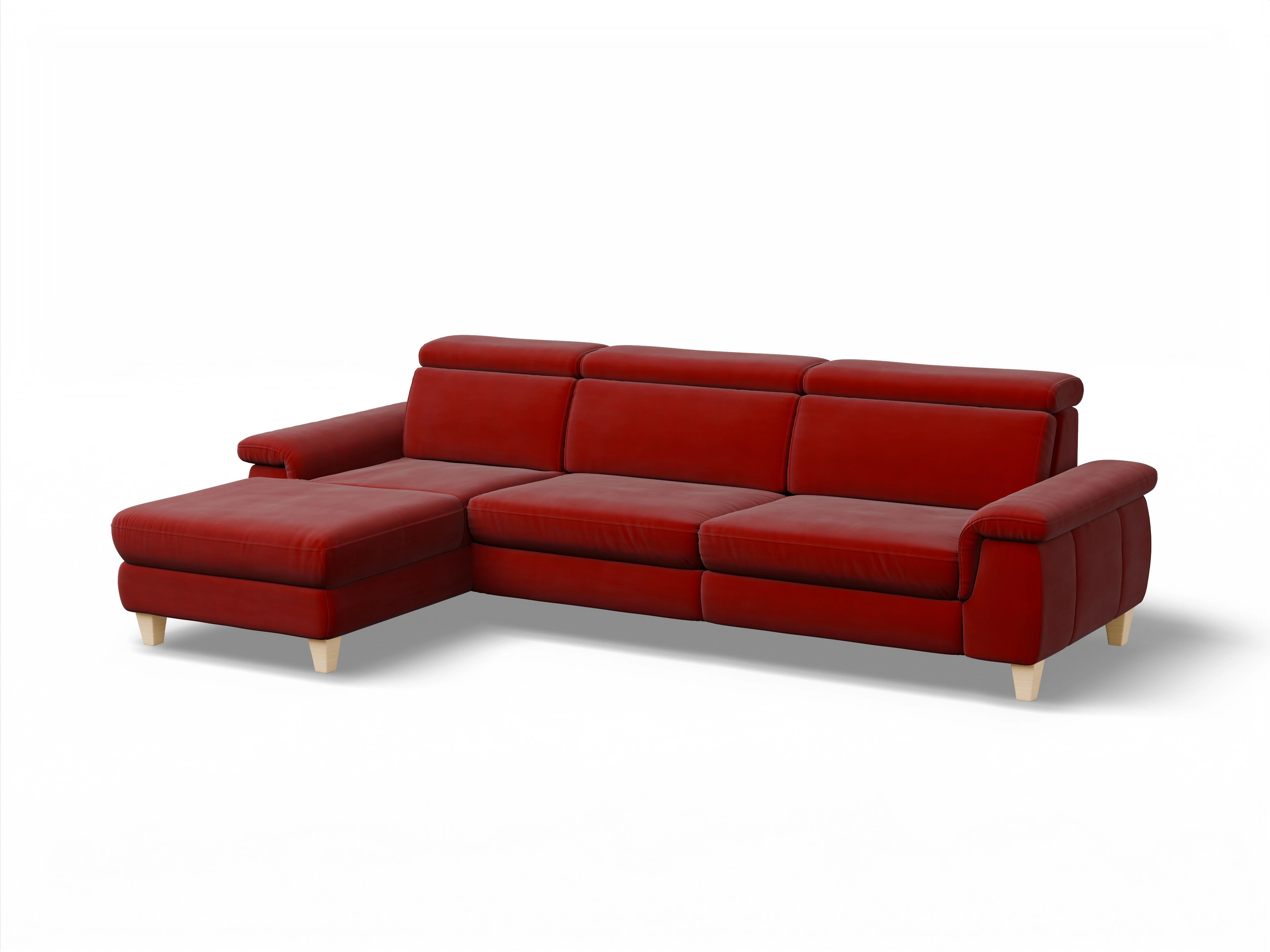 Ansicht des Produktes München Ecksofa links Abschluss offen in Stoff Rot