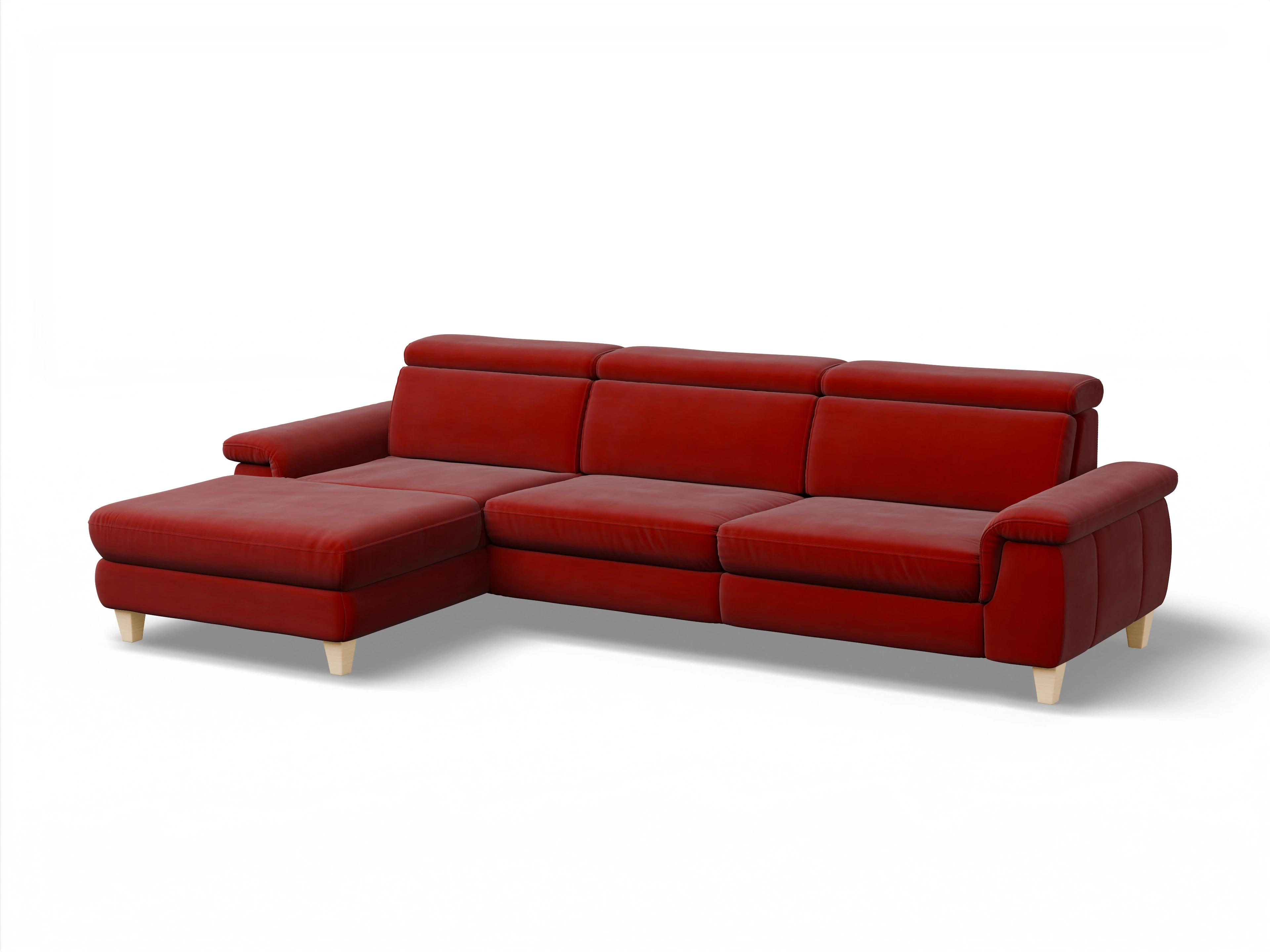 Ansicht des Produktes München Ecksofa links Abschluss offen in Stoff Rot
