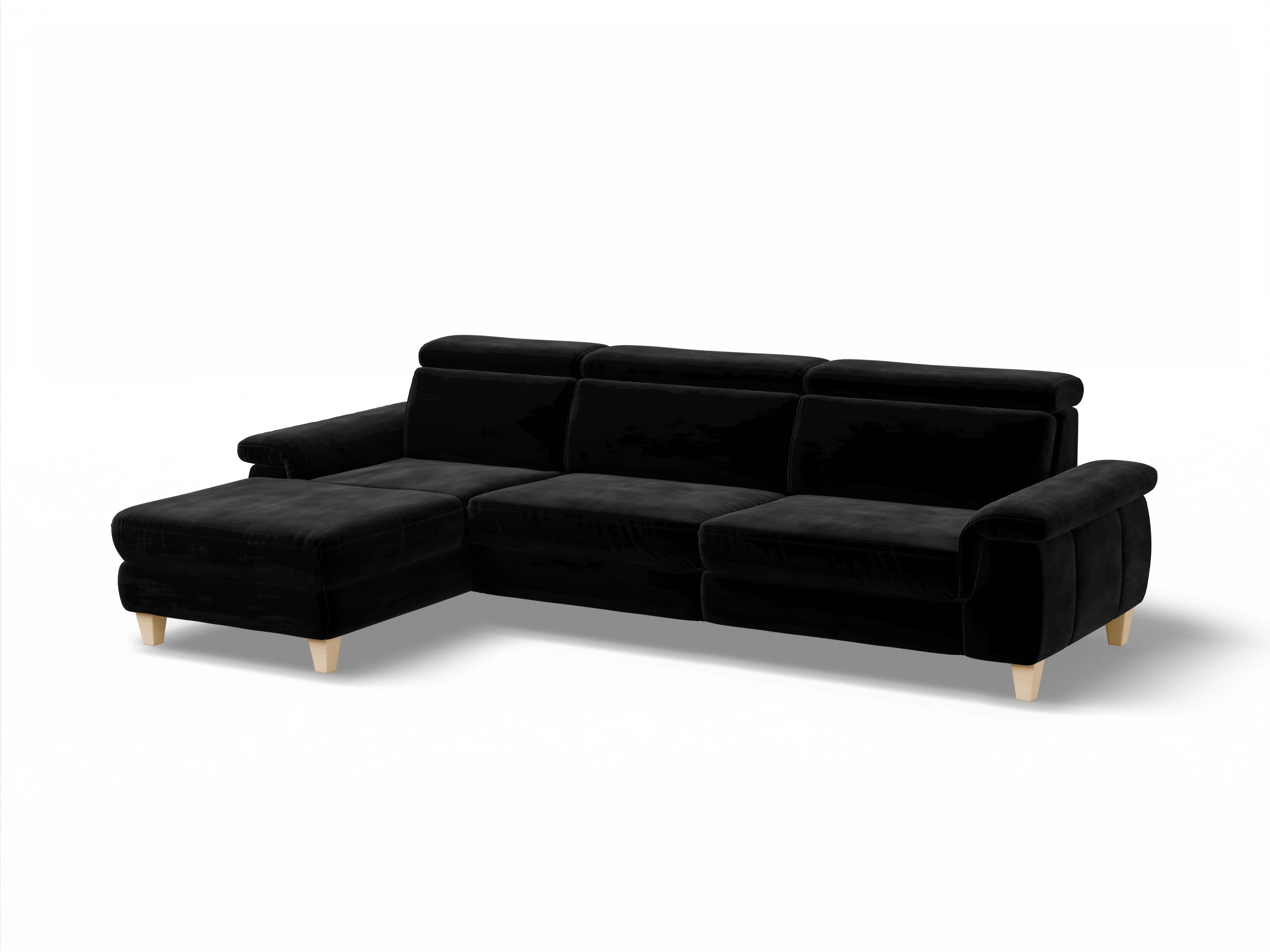 Ansicht des Produktes München Ecksofa links Abschluss offen in Stoff Schwarz