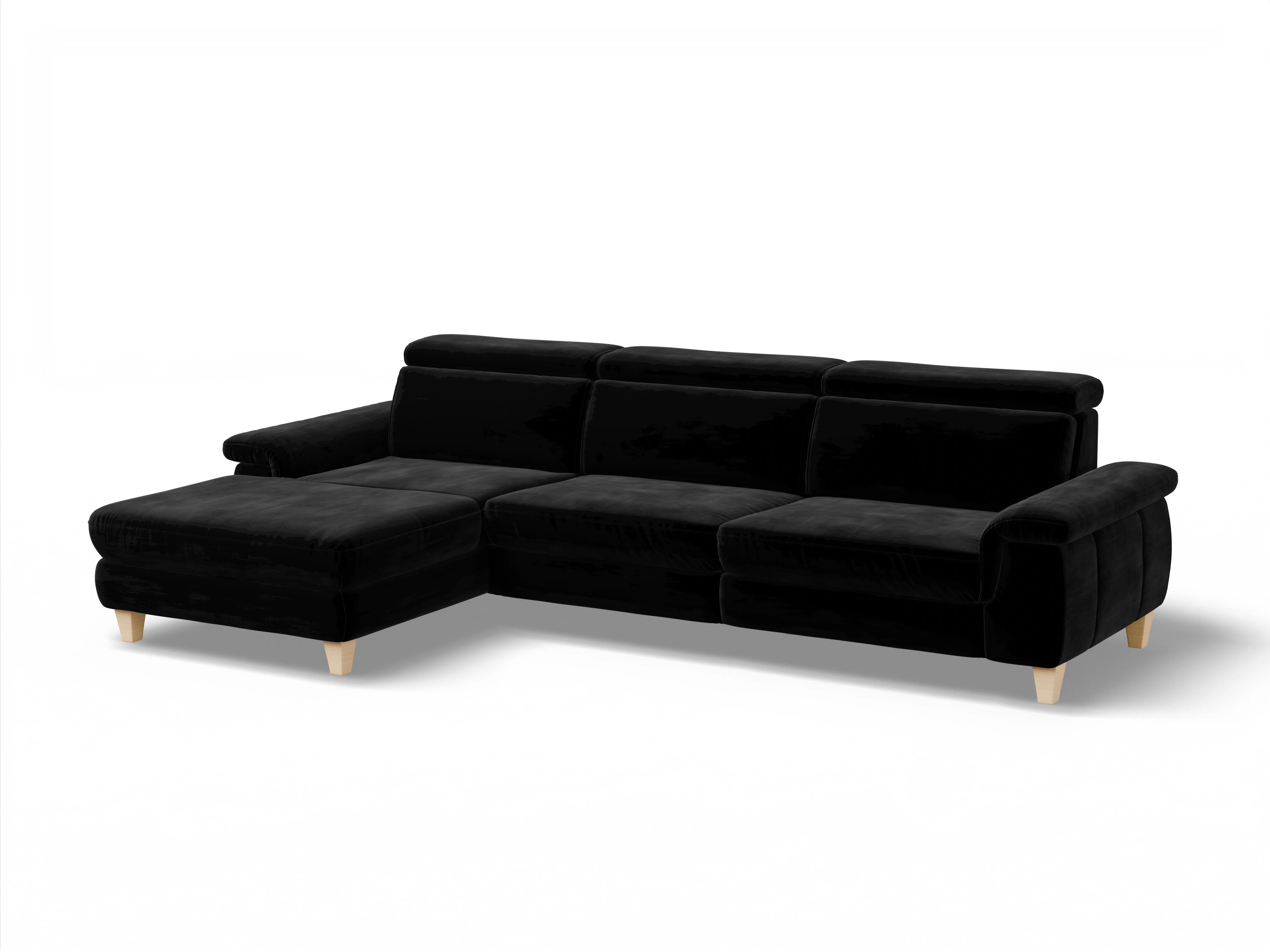 Ansicht des Produktes München Ecksofa links Abschluss offen in Stoff Schwarz
