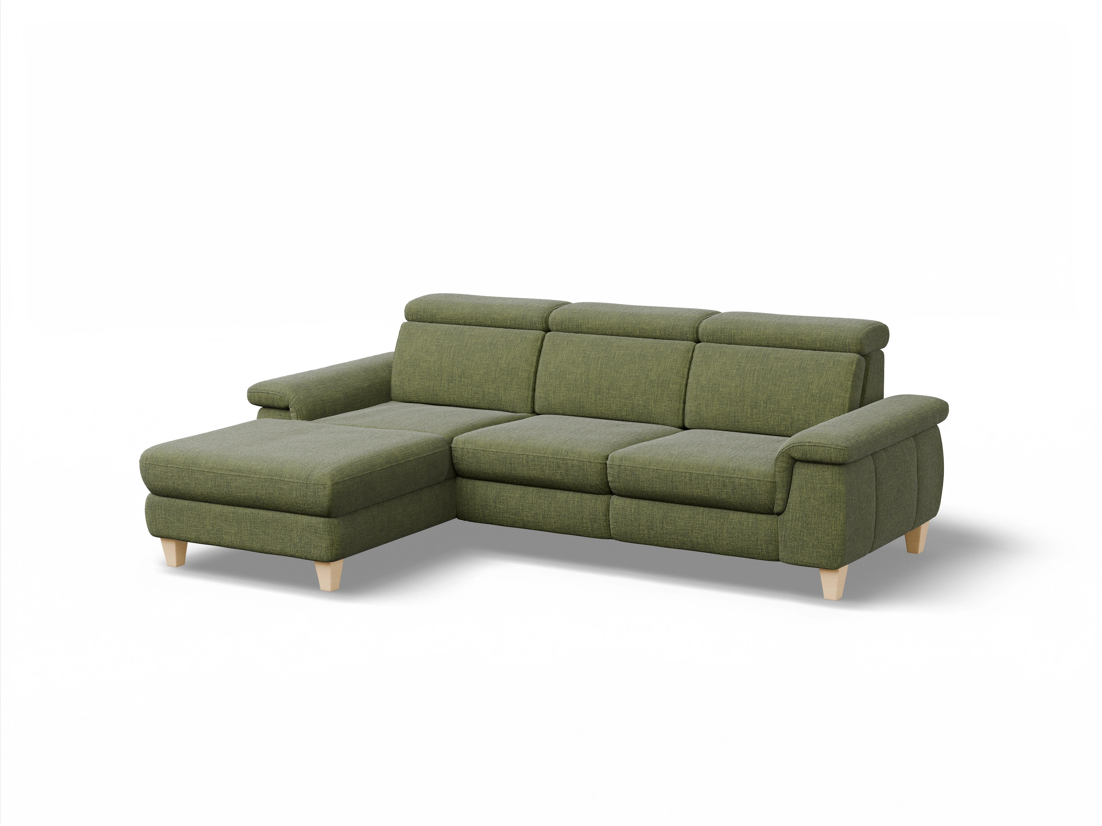Ansicht des Produktes München Ecksofa links Abschluss offen in Stoff Grün