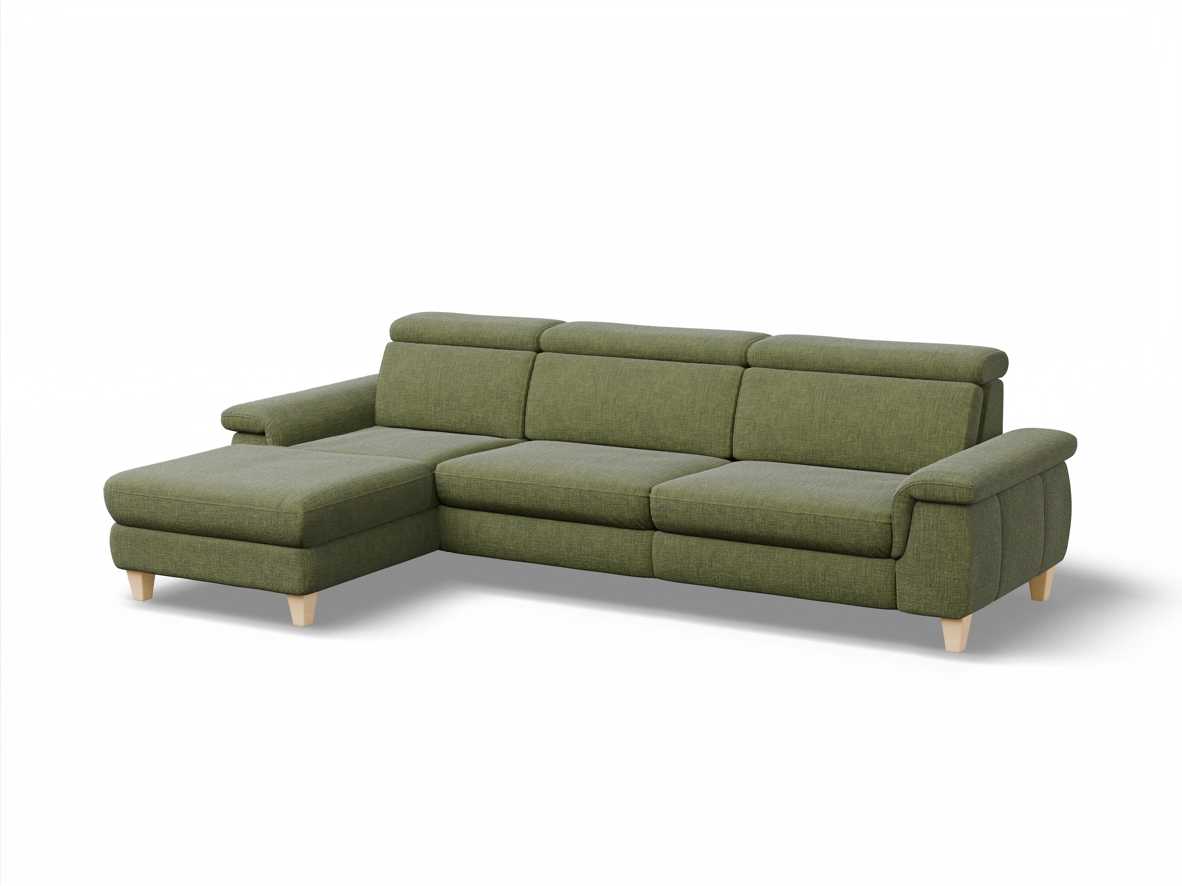 Ansicht des Produktes München Ecksofa links Abschluss offen in Stoff Grün