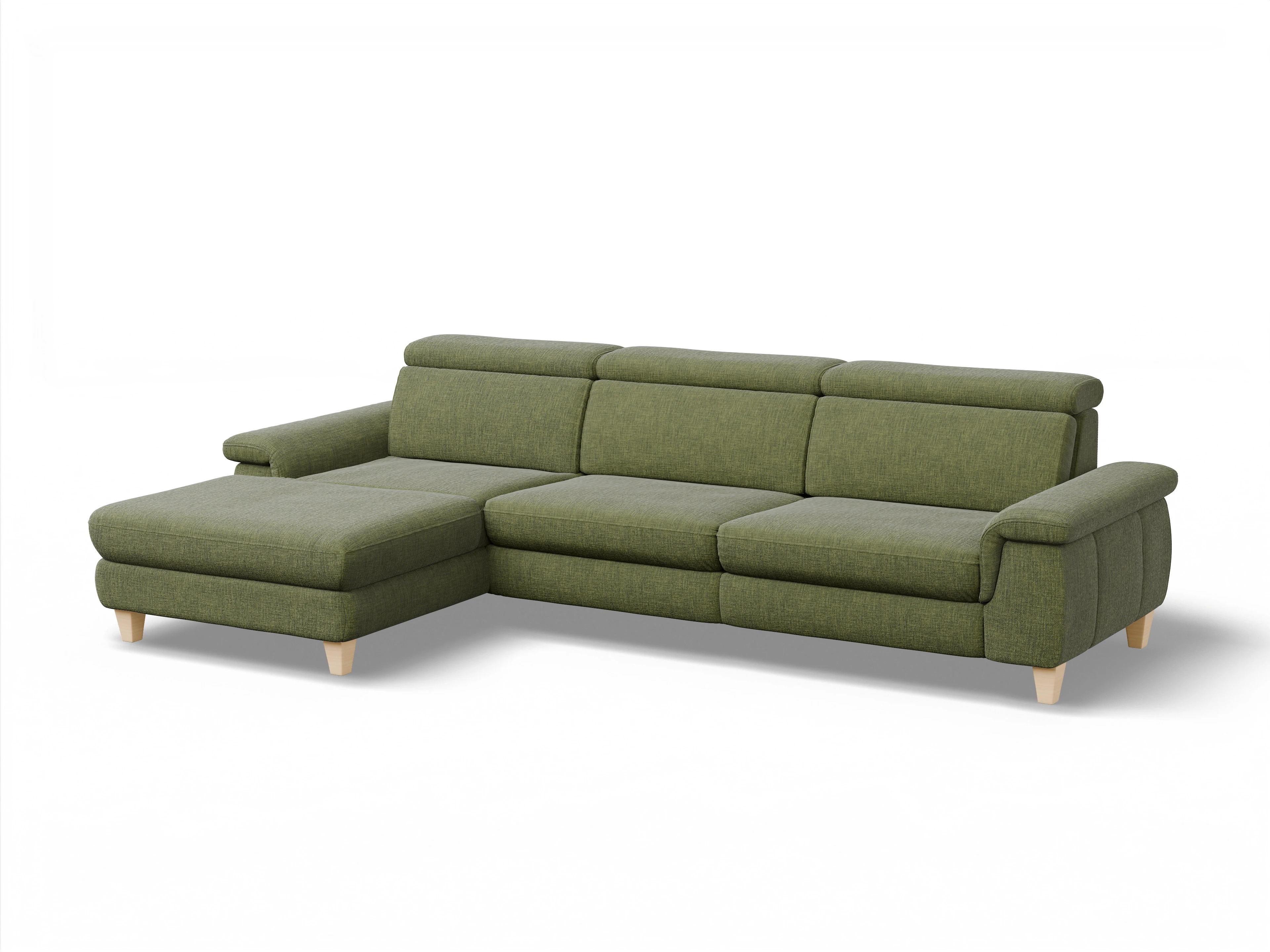 Ansicht des Produktes München Ecksofa links Abschluss offen in Stoff Grün