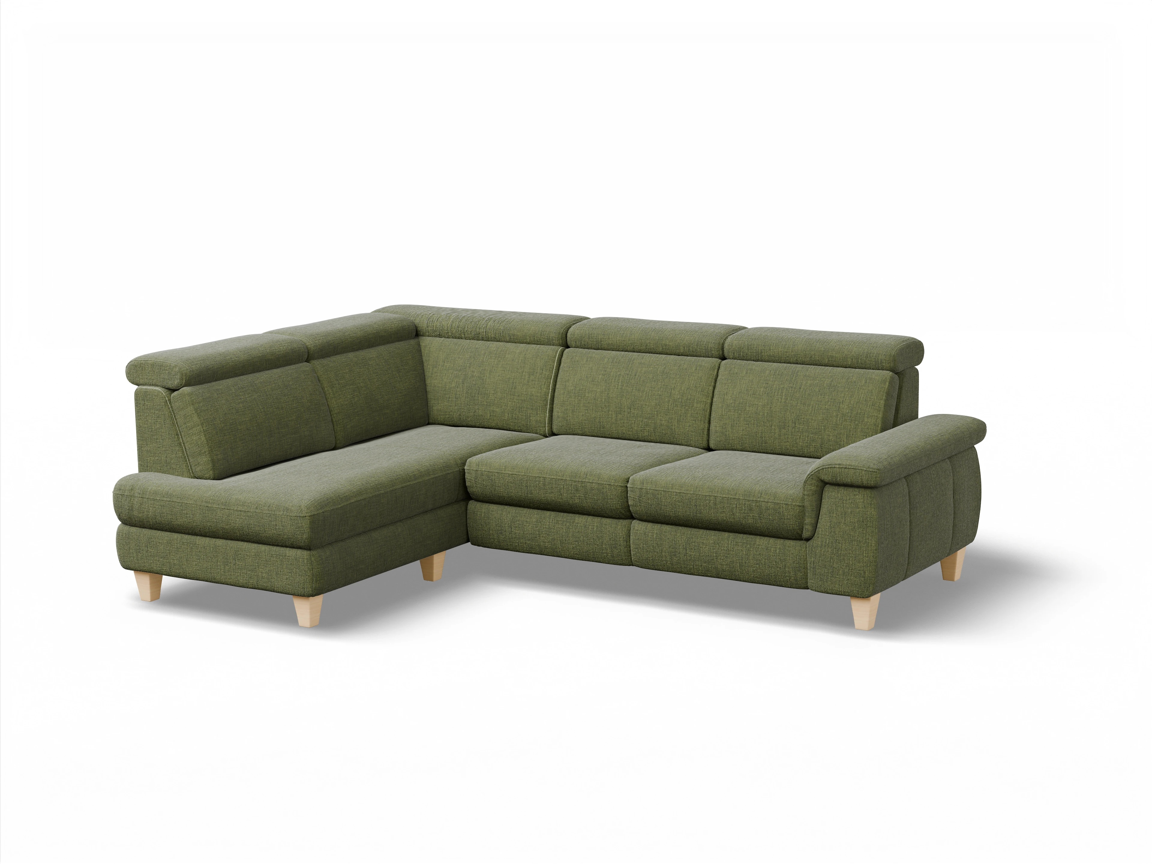 Ansicht des Produktes München Ecksofa links Abschluss offen in Stoff Grün
