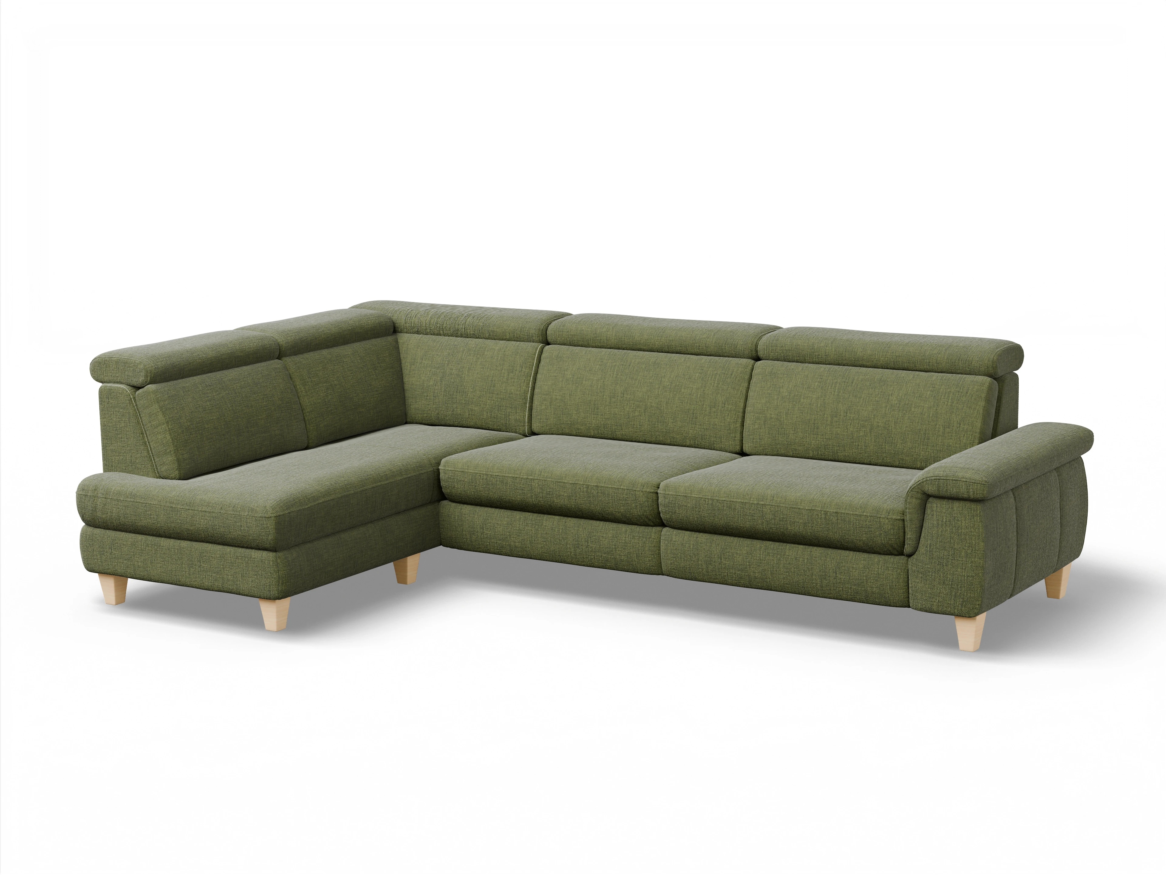 Ansicht des Produktes München Ecksofa links Abschluss offen in Stoff Grün