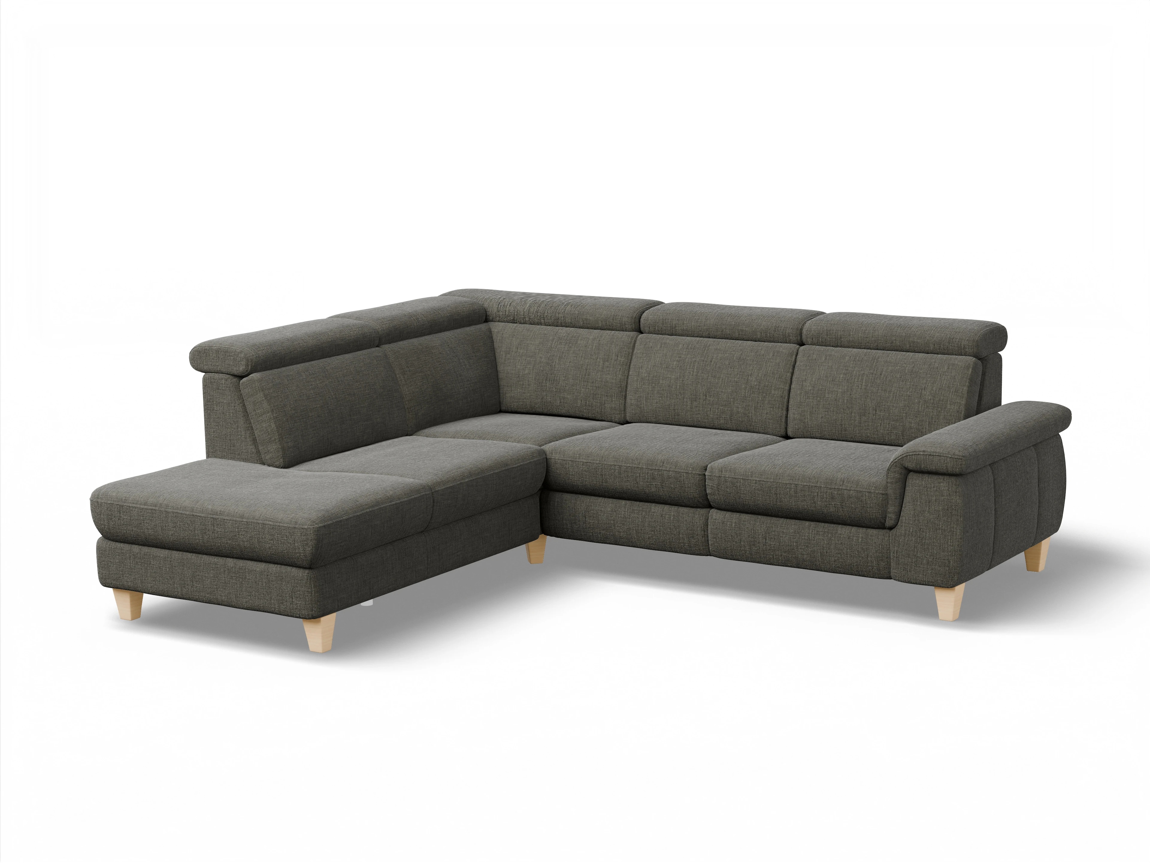 Ansicht des Produktes München Ecksofa links mit Armlehne in Stoff Braun