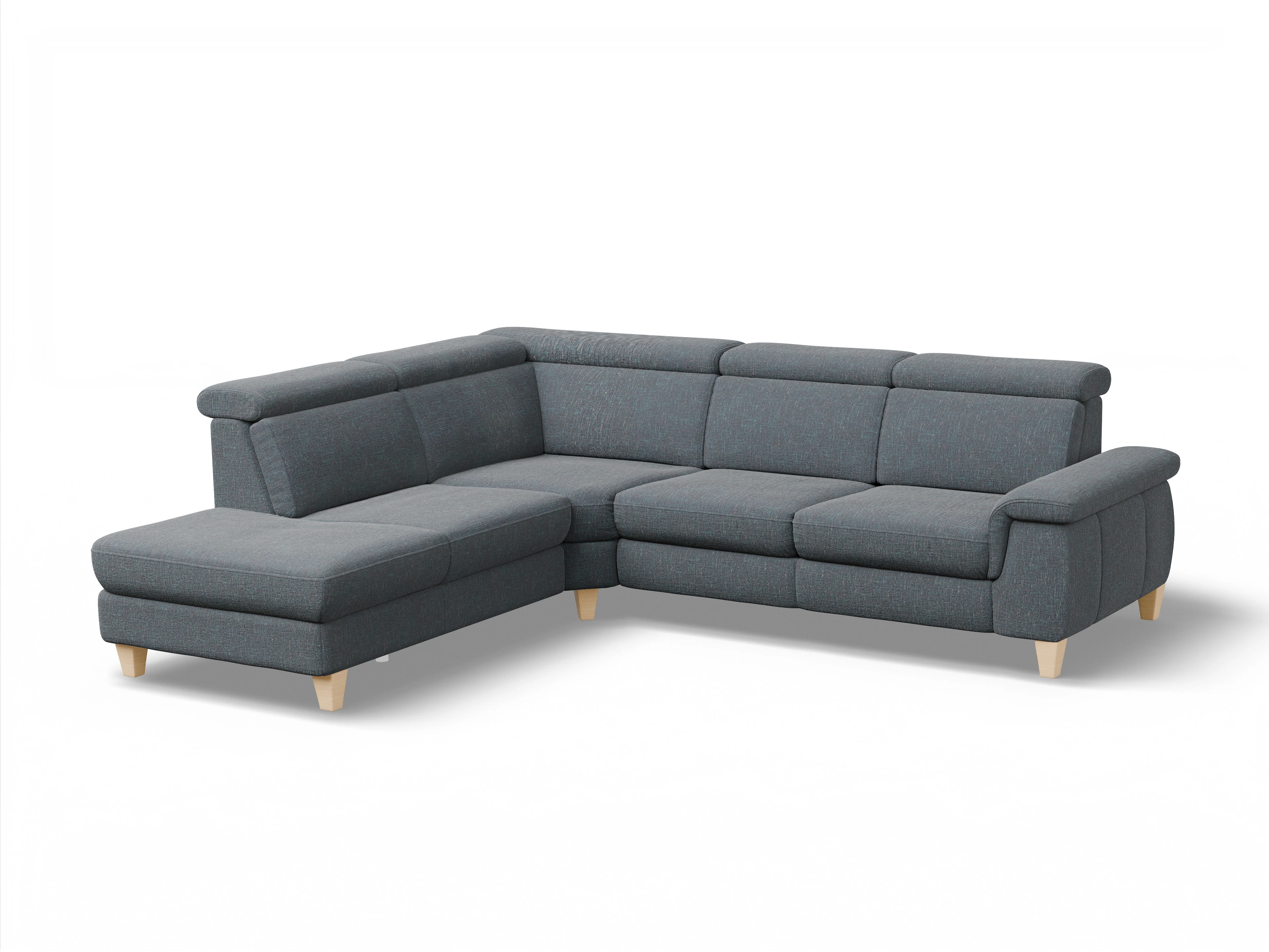 Ansicht des Produktes München Ecksofa links Abschluss offen in Stoff Grau