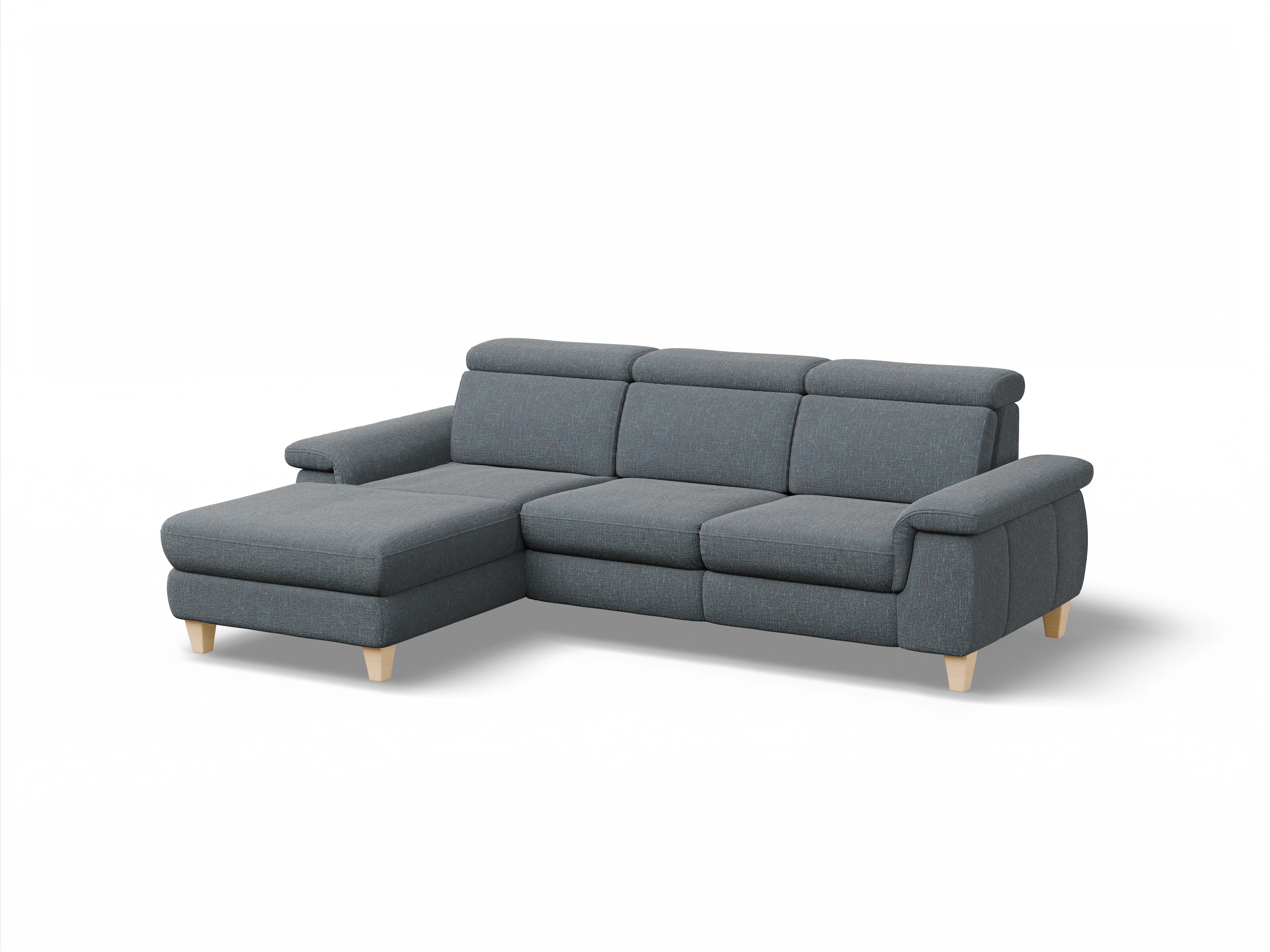 München LO Medium L Ansicht des Produktes München Ecksofa links Abschluss offen in Stoff Grau