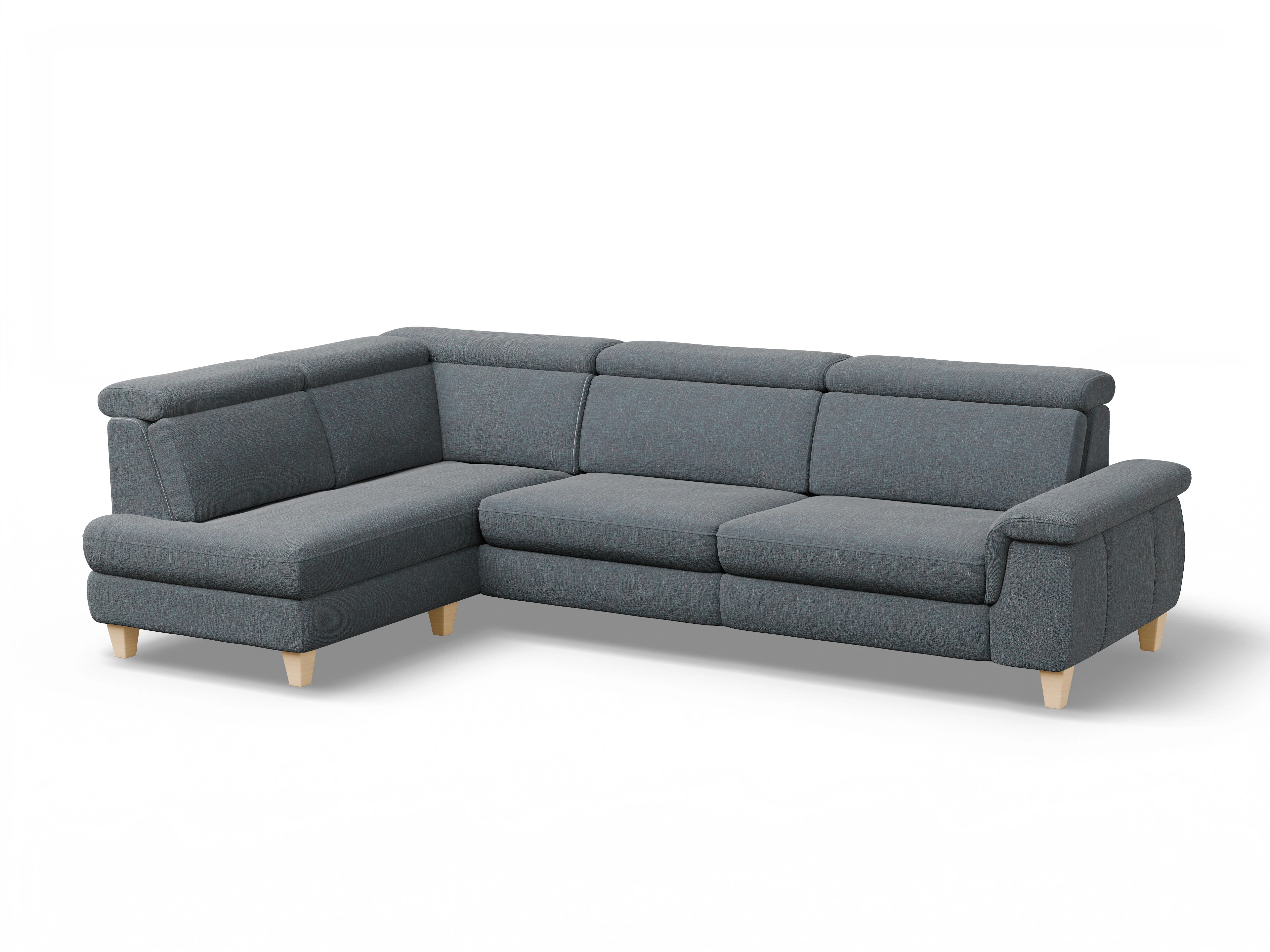 Ansicht des Produktes München Ecksofa links Abschluss offen in Stoff Grau