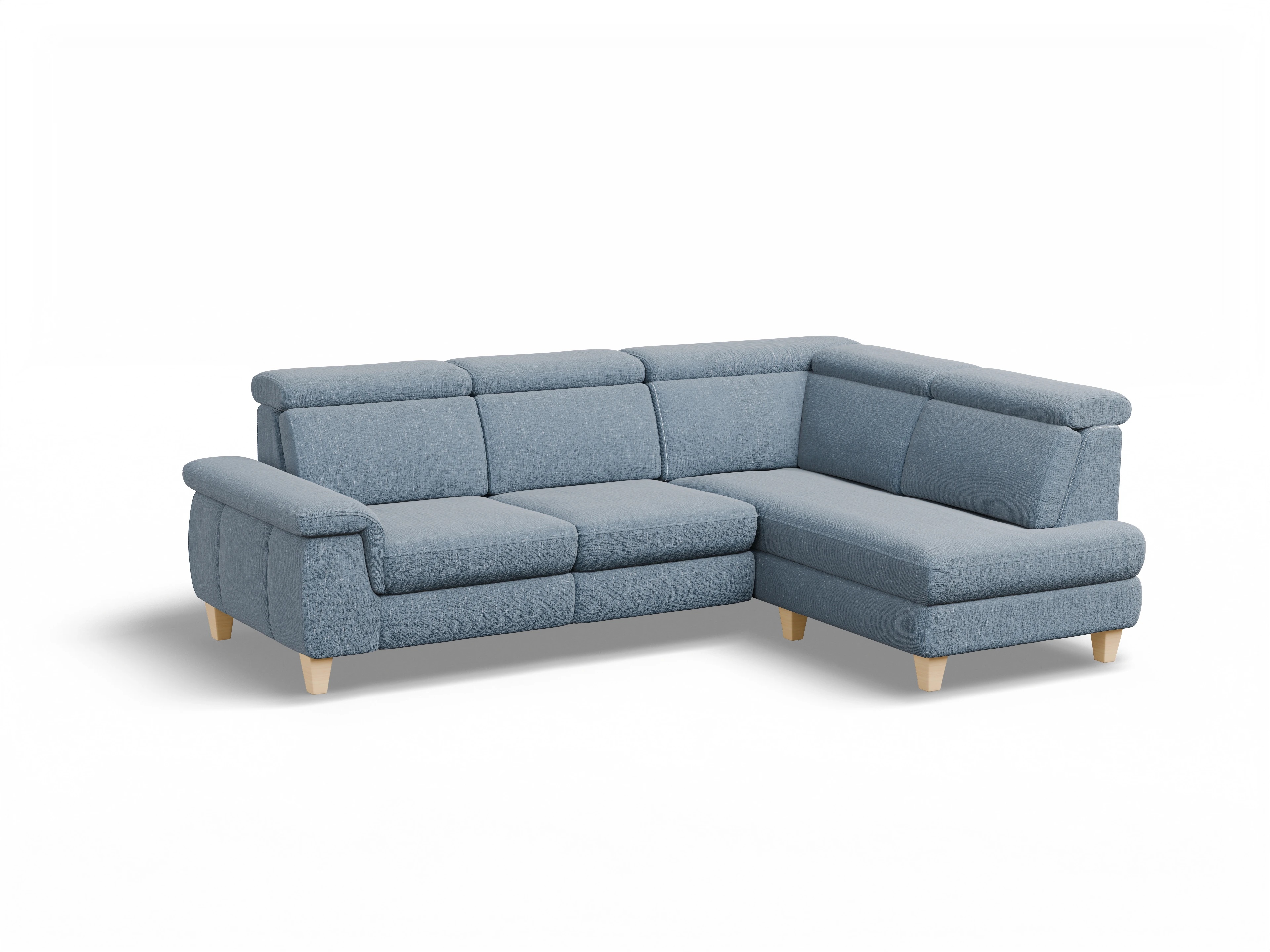 Ansicht des Produktes München Ecksofa rechts Abschluss offen in Stoff Blau