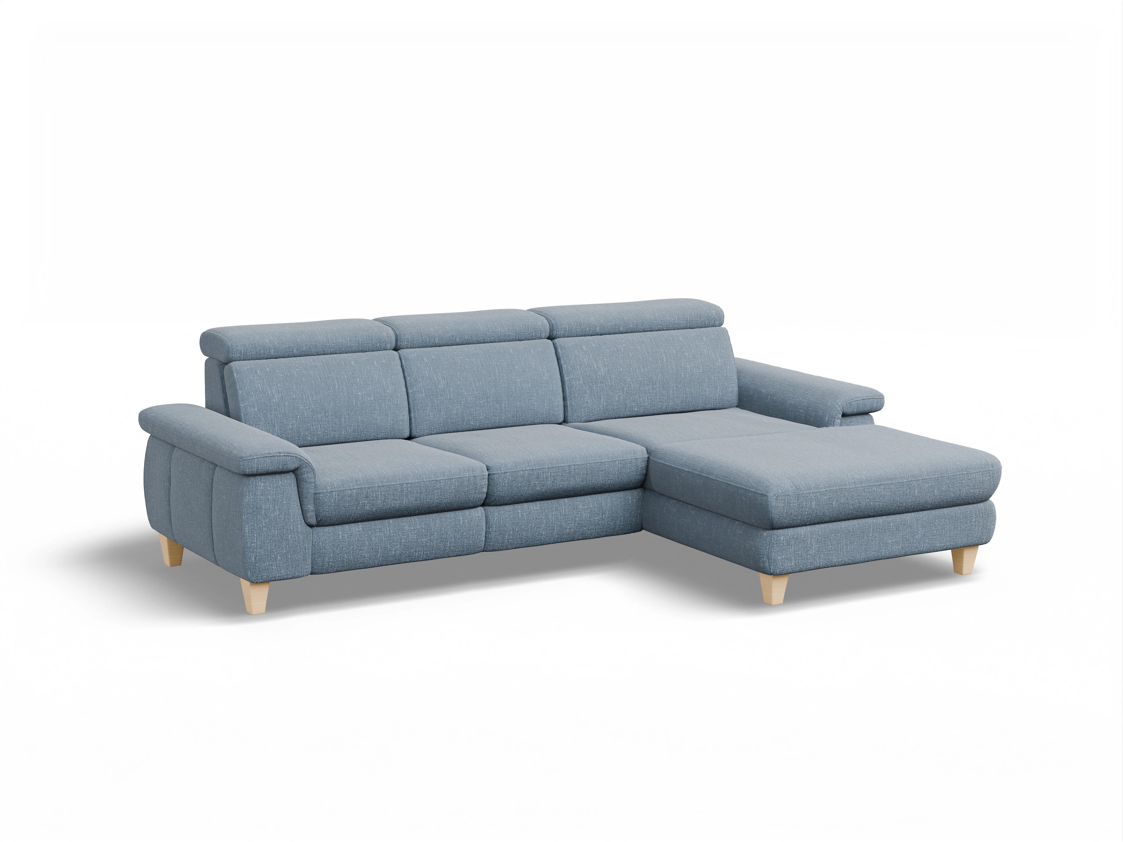 München LOgroß Medium R Ansicht des Produktes München Ecksofa rechts Abschluss offen in Stoff Blau