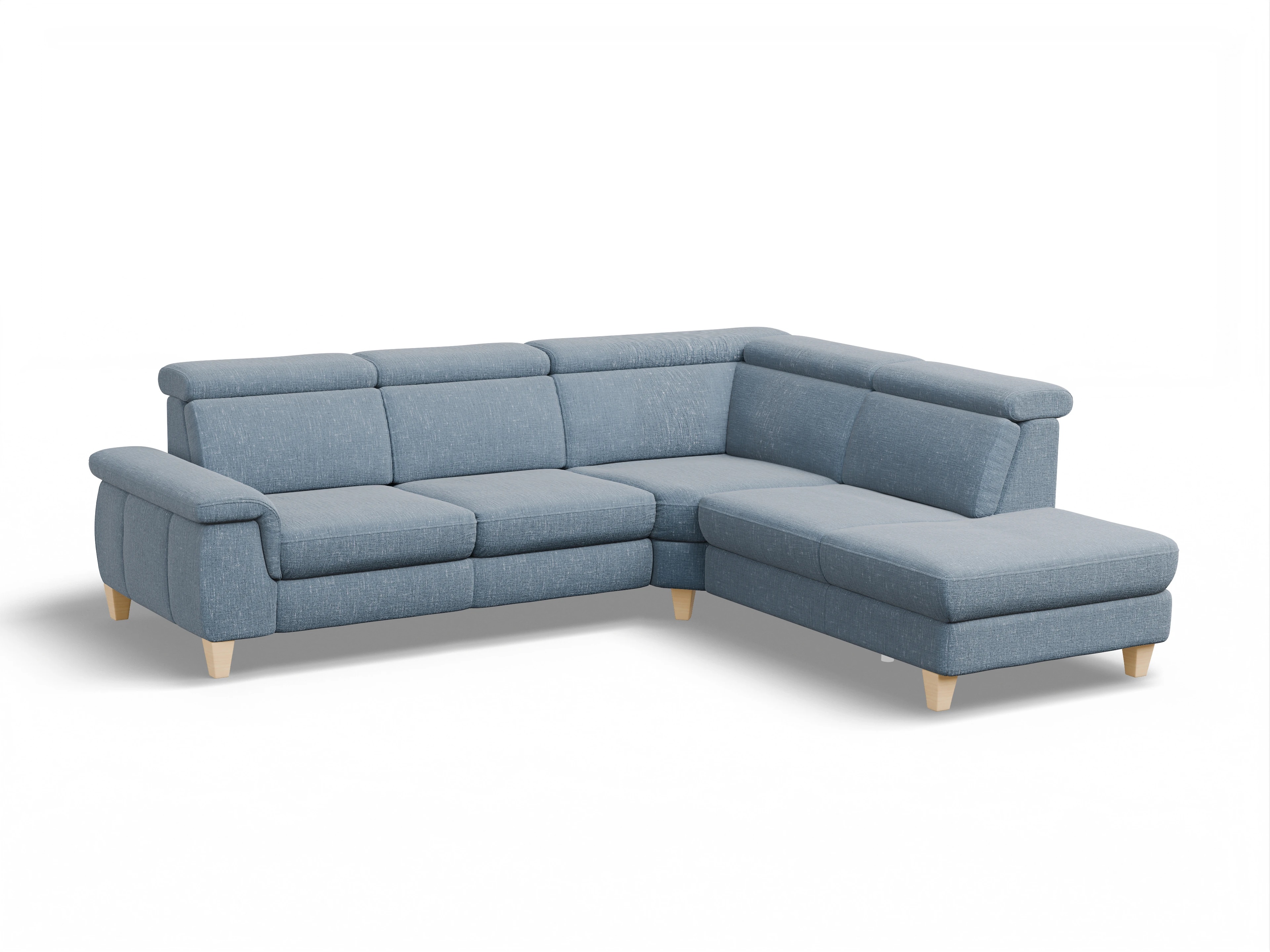 Ansicht des Produktes München Ecksofa rechts Abschluss offen in Stoff Blau