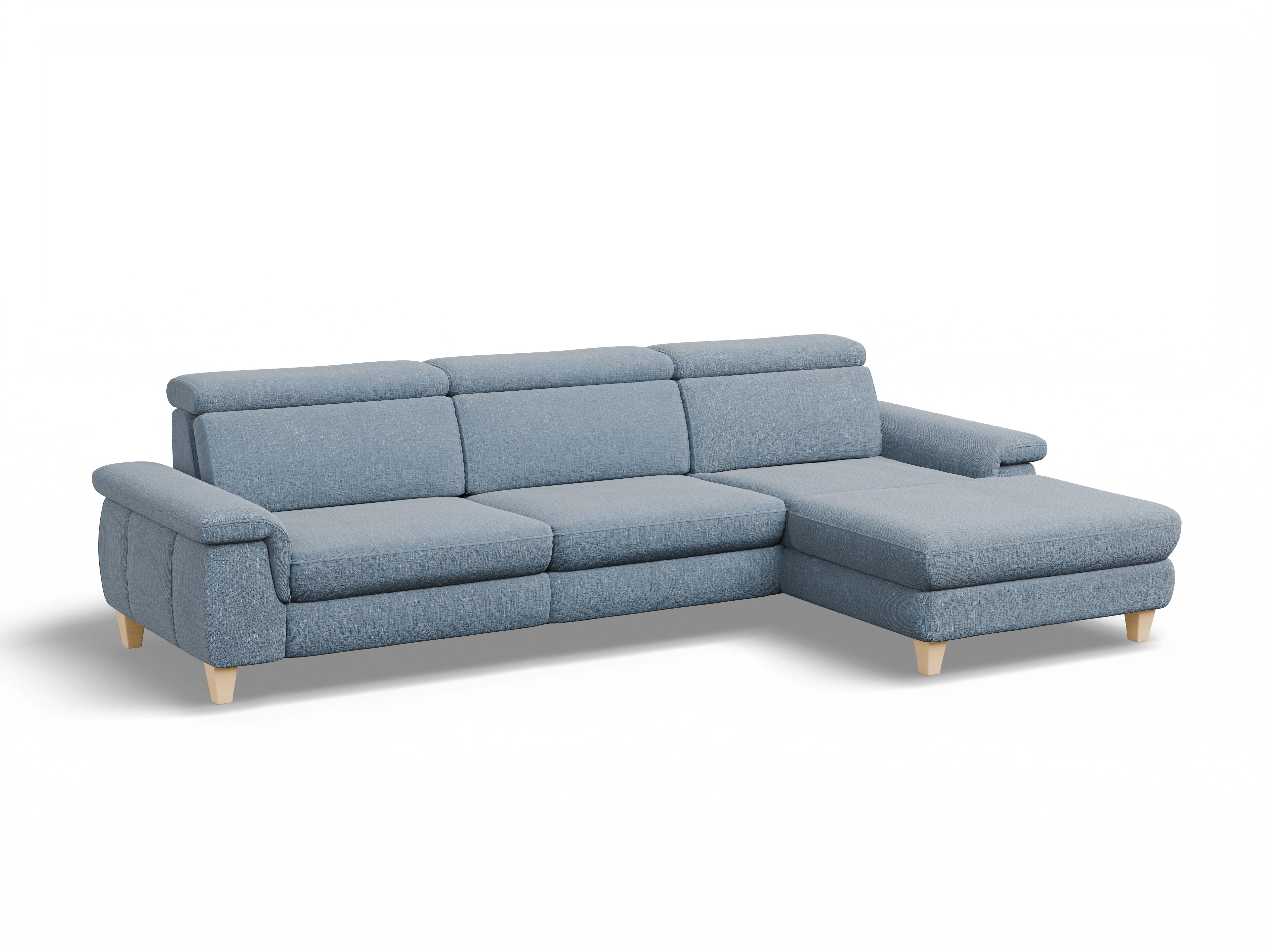 München LOgroß Large R Ansicht des Produktes München Ecksofa rechts Abschluss offen in Stoff Blau