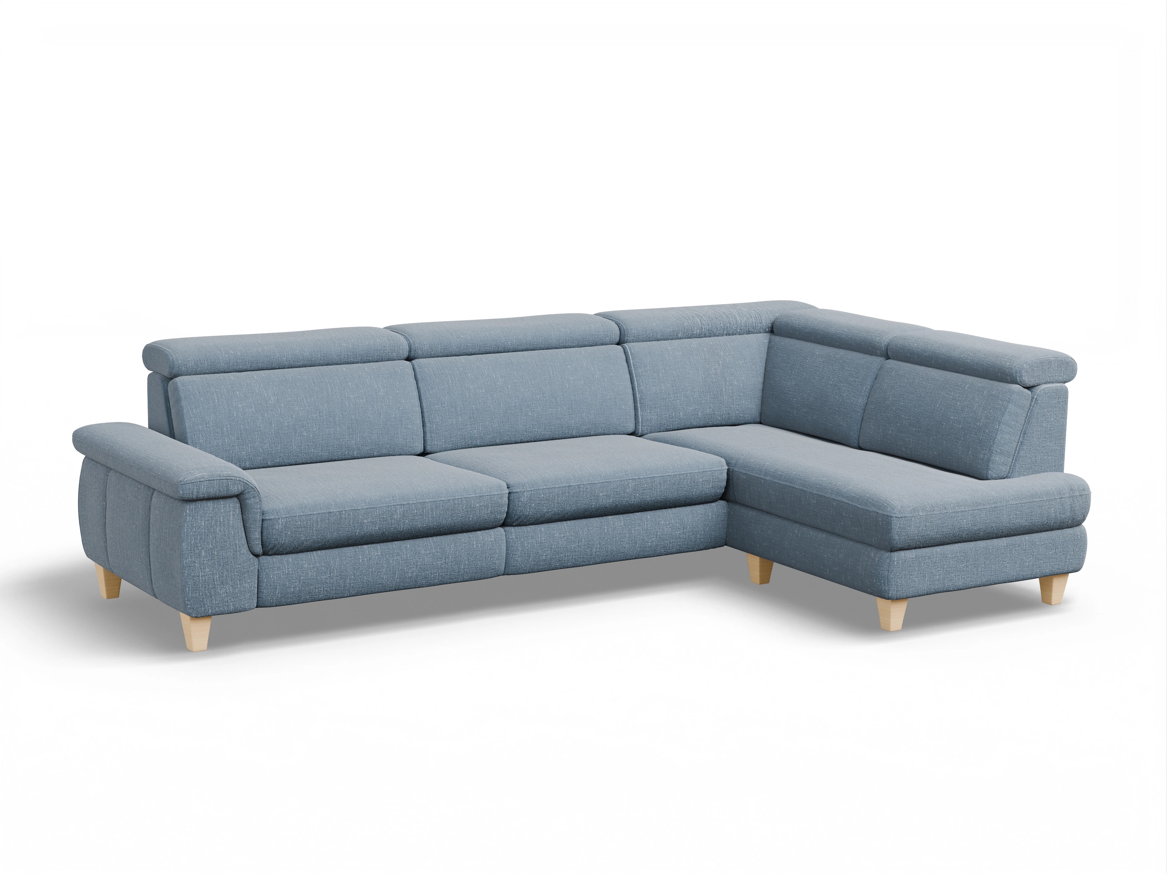 Ansicht des Produktes München Ecksofa rechts Abschluss offen in Stoff Blau