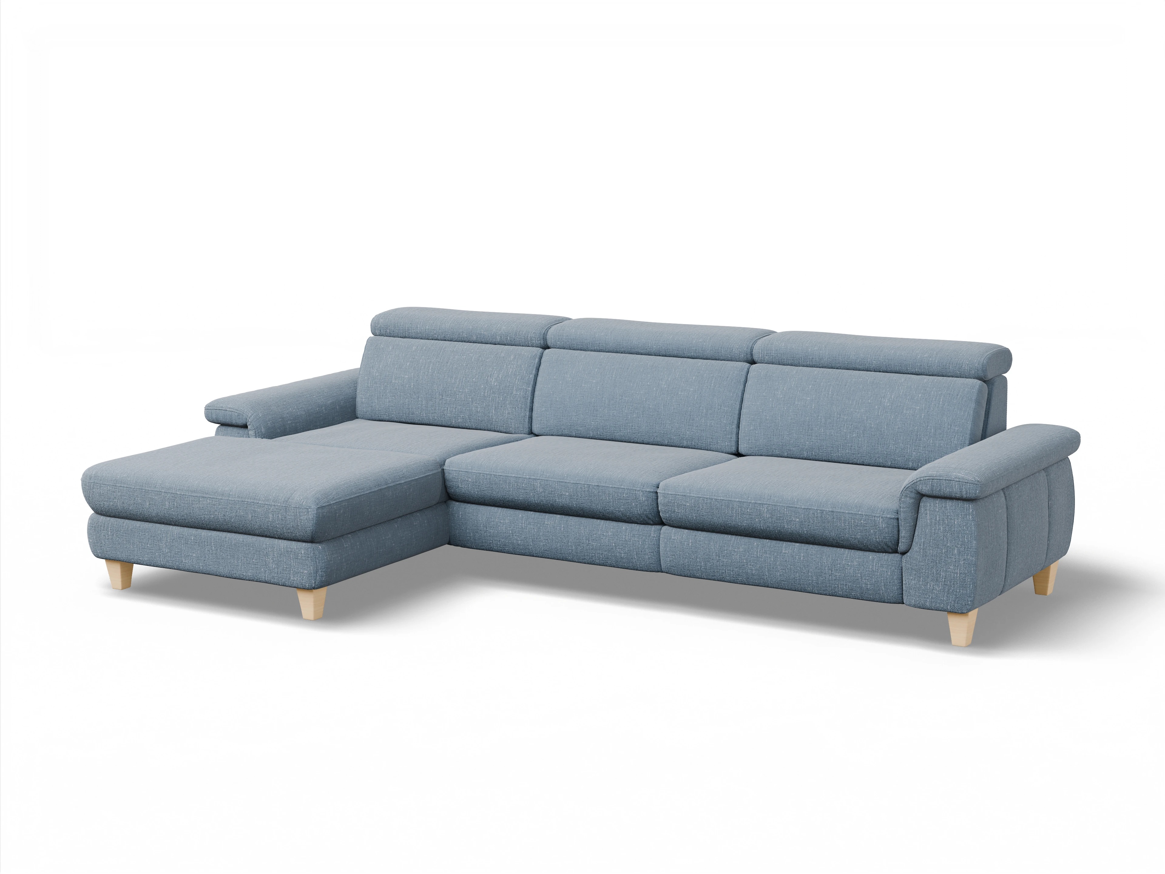 München LOgroß Large L Ansicht des Produktes München Ecksofa links Abschluss offen in Stoff Blau