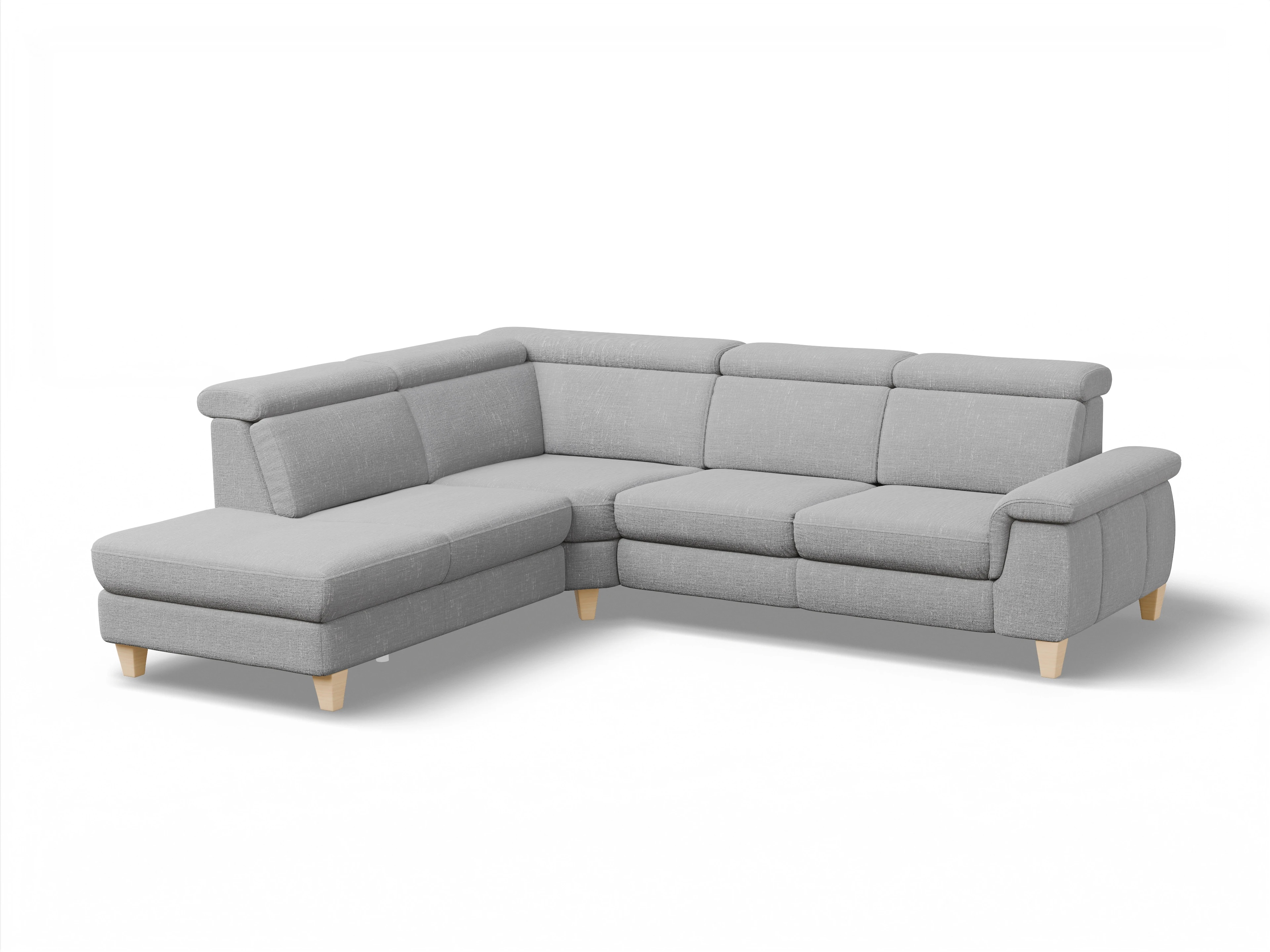 Ansicht des Produktes München Ecksofa links Abschluss offen in Stoff Grau