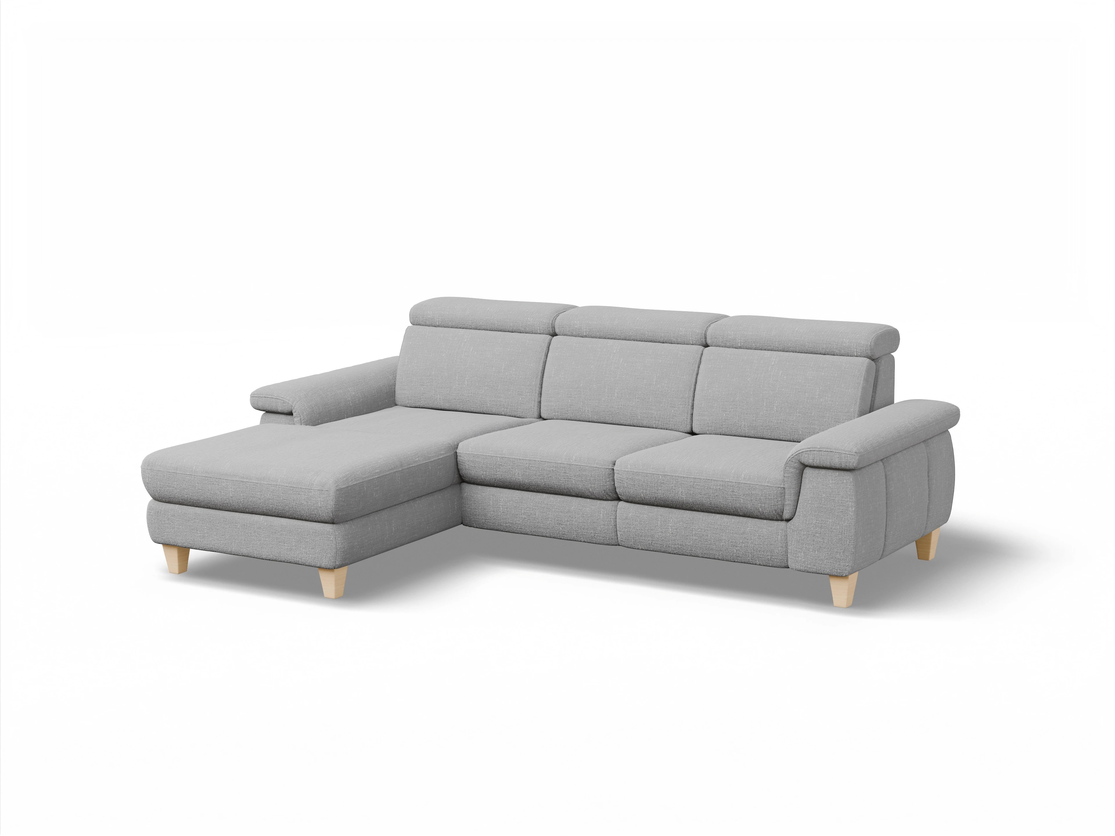 München LO Medium L Ansicht des Produktes München Ecksofa links Abschluss offen in Stoff Grau