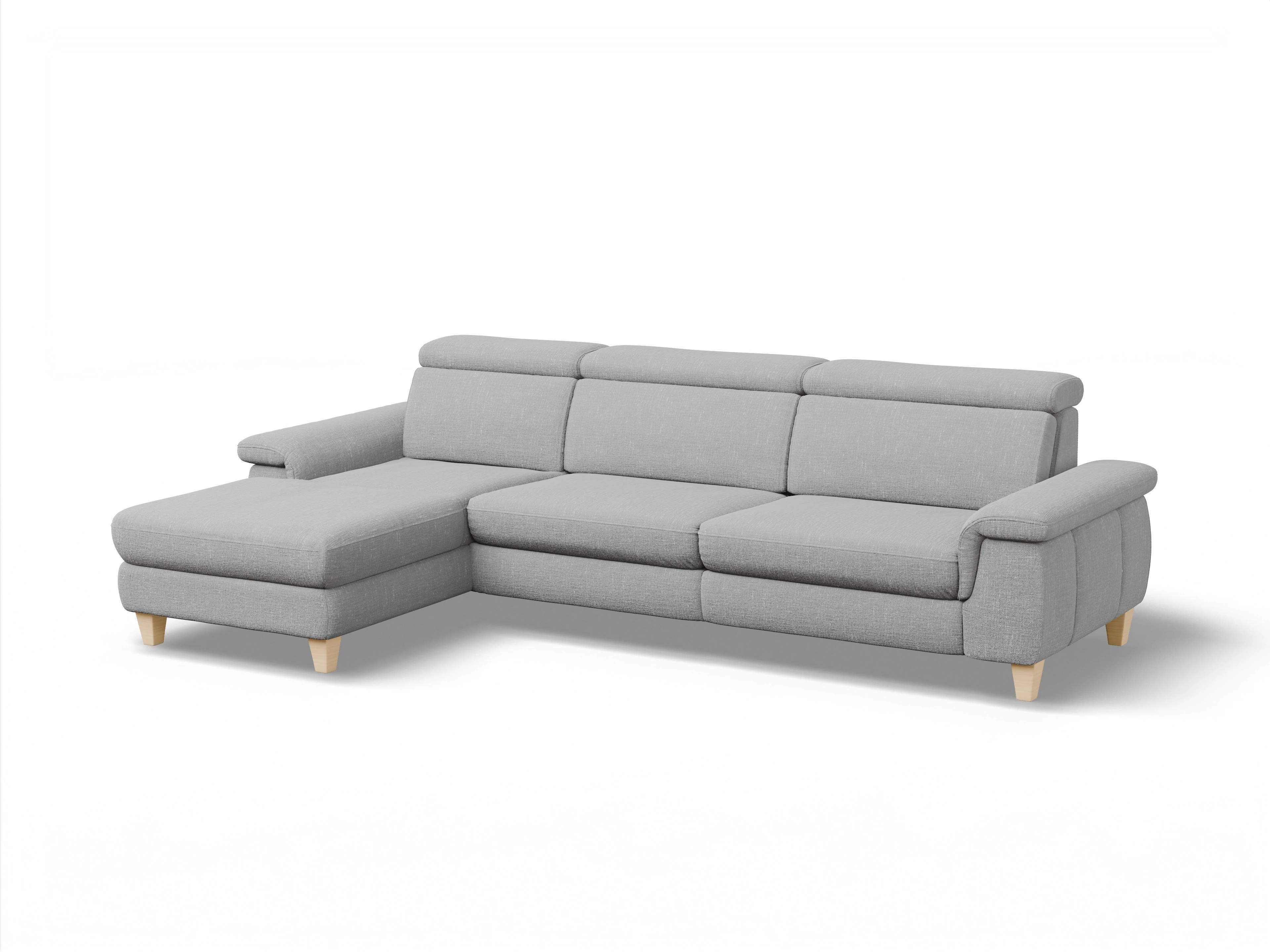 München LO Large L Ansicht des Produktes München Ecksofa links Abschluss offen in Stoff Grau