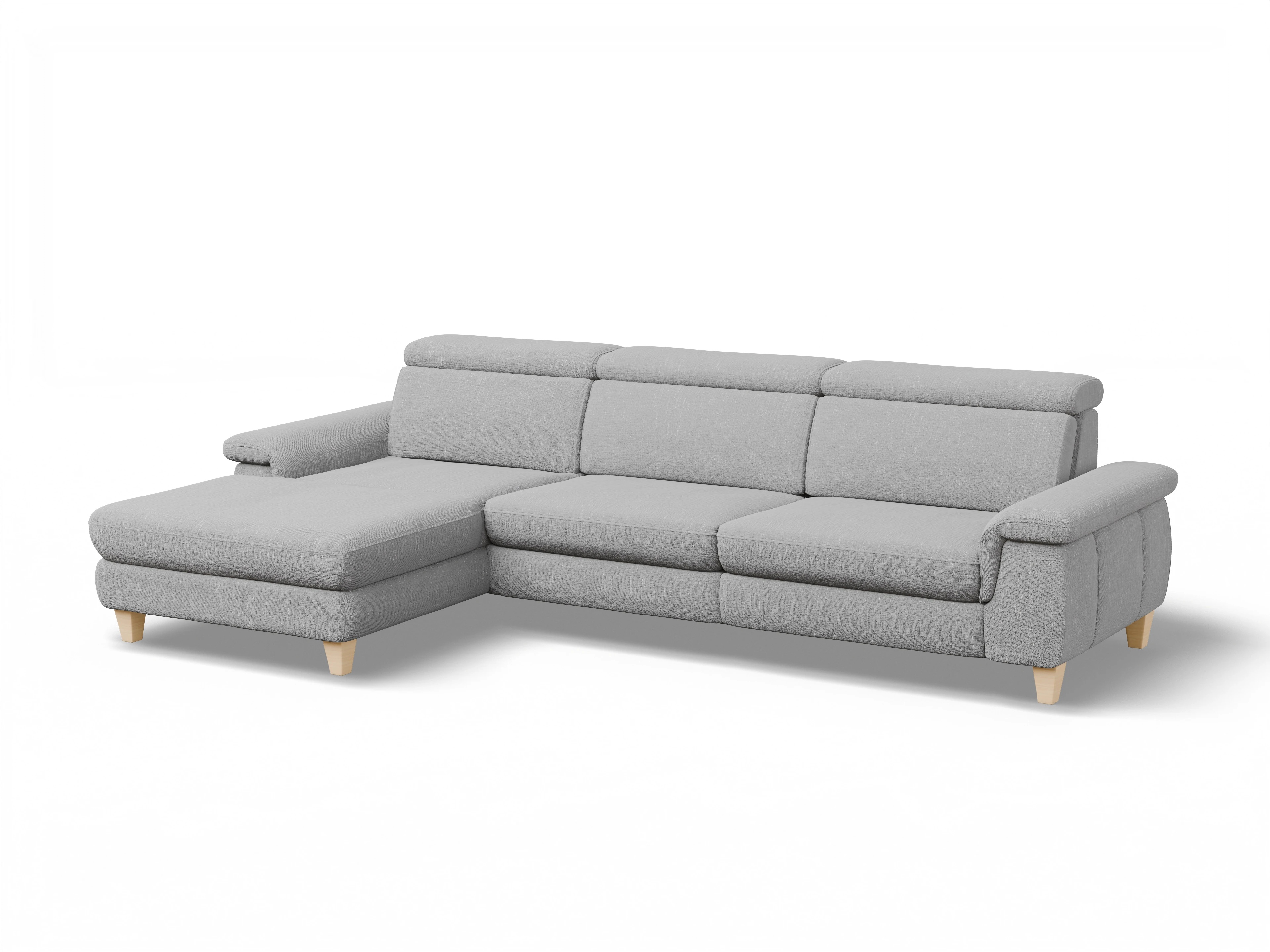 München LOgroß Large L Ansicht des Produktes München Ecksofa links Abschluss offen in Stoff Grau