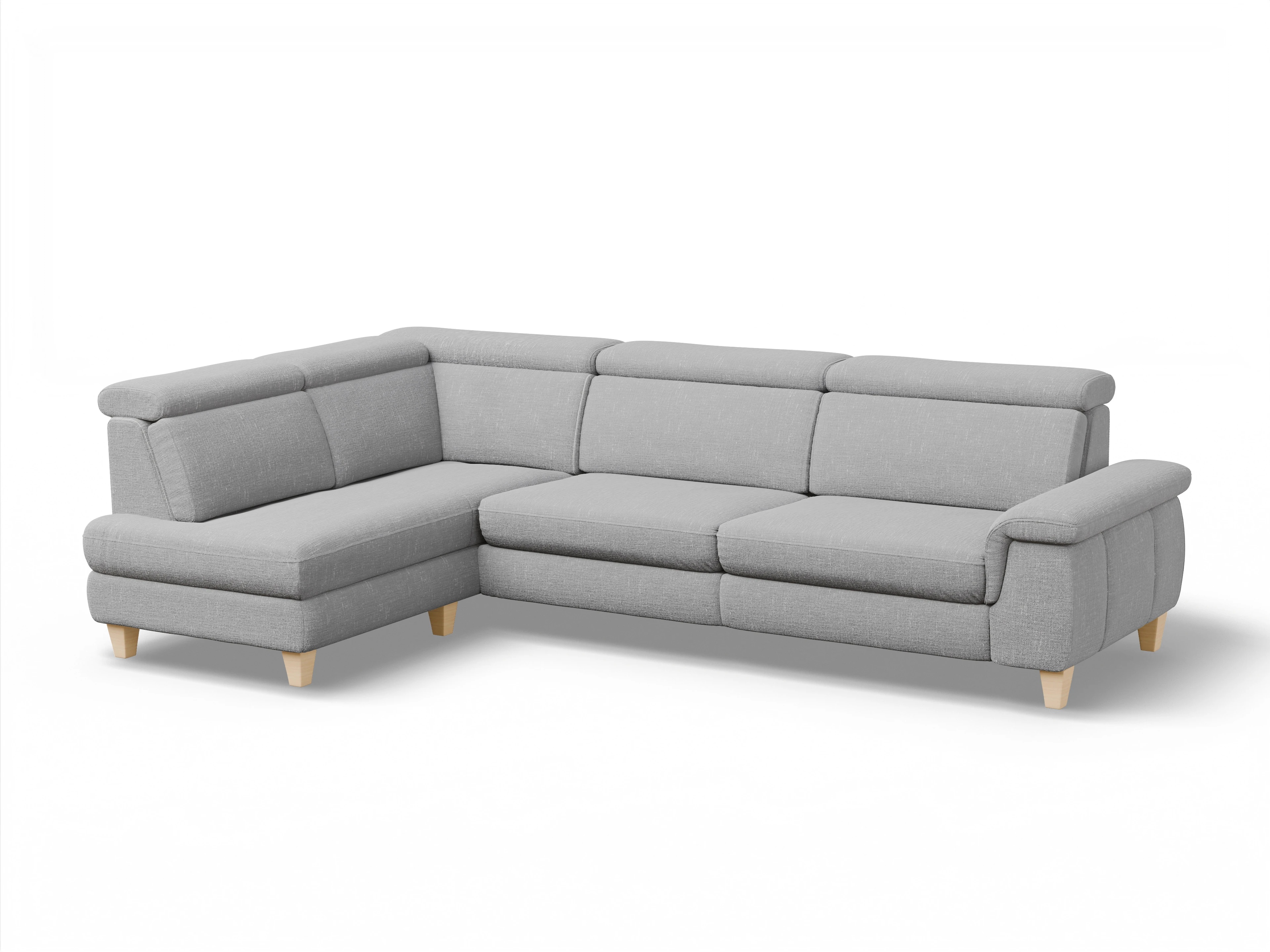 Ansicht des Produktes München Ecksofa links Abschluss offen in Stoff Grau