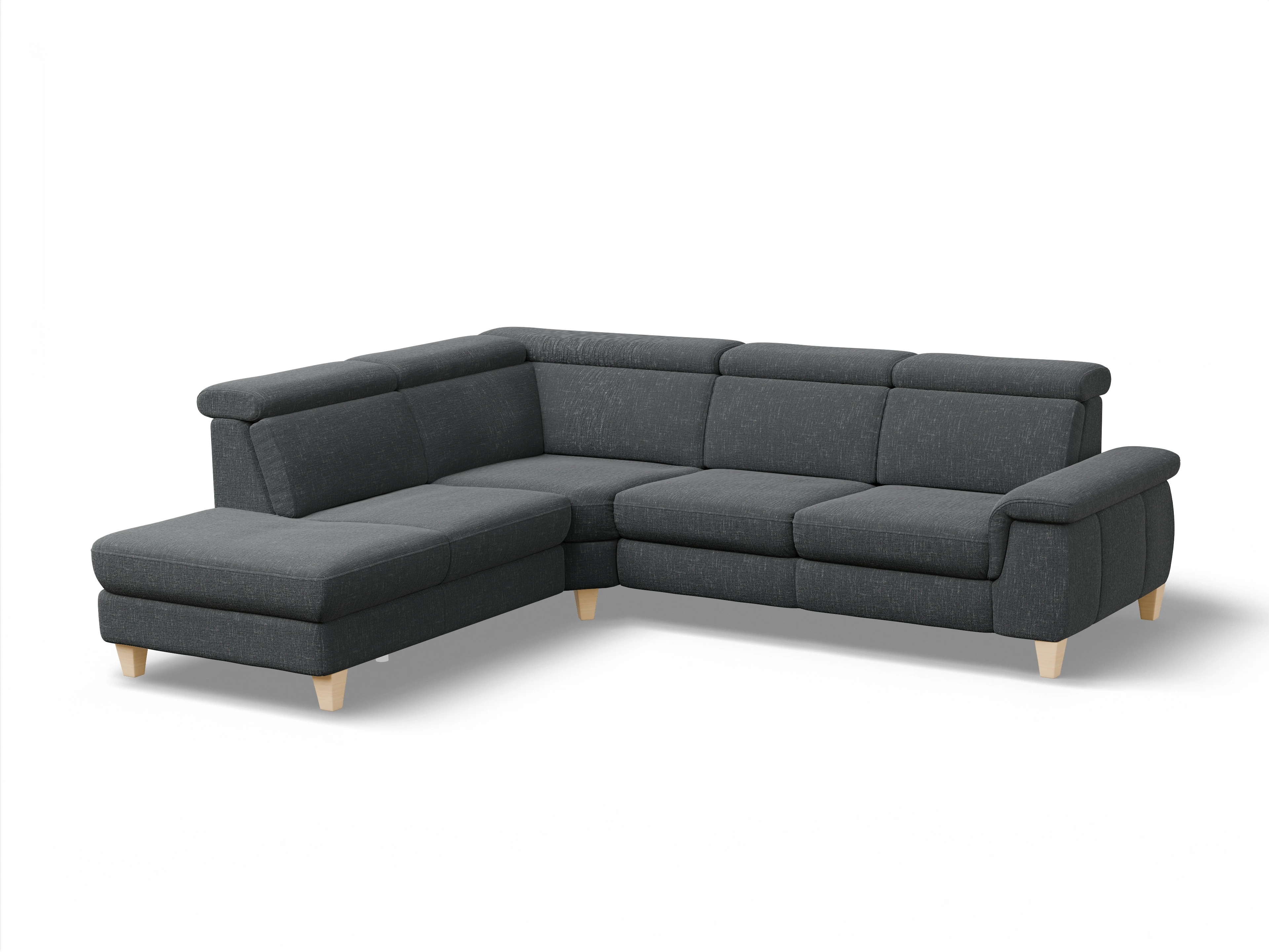 Ansicht des Produktes München Ecksofa links Abschluss offen in Stoff Grau