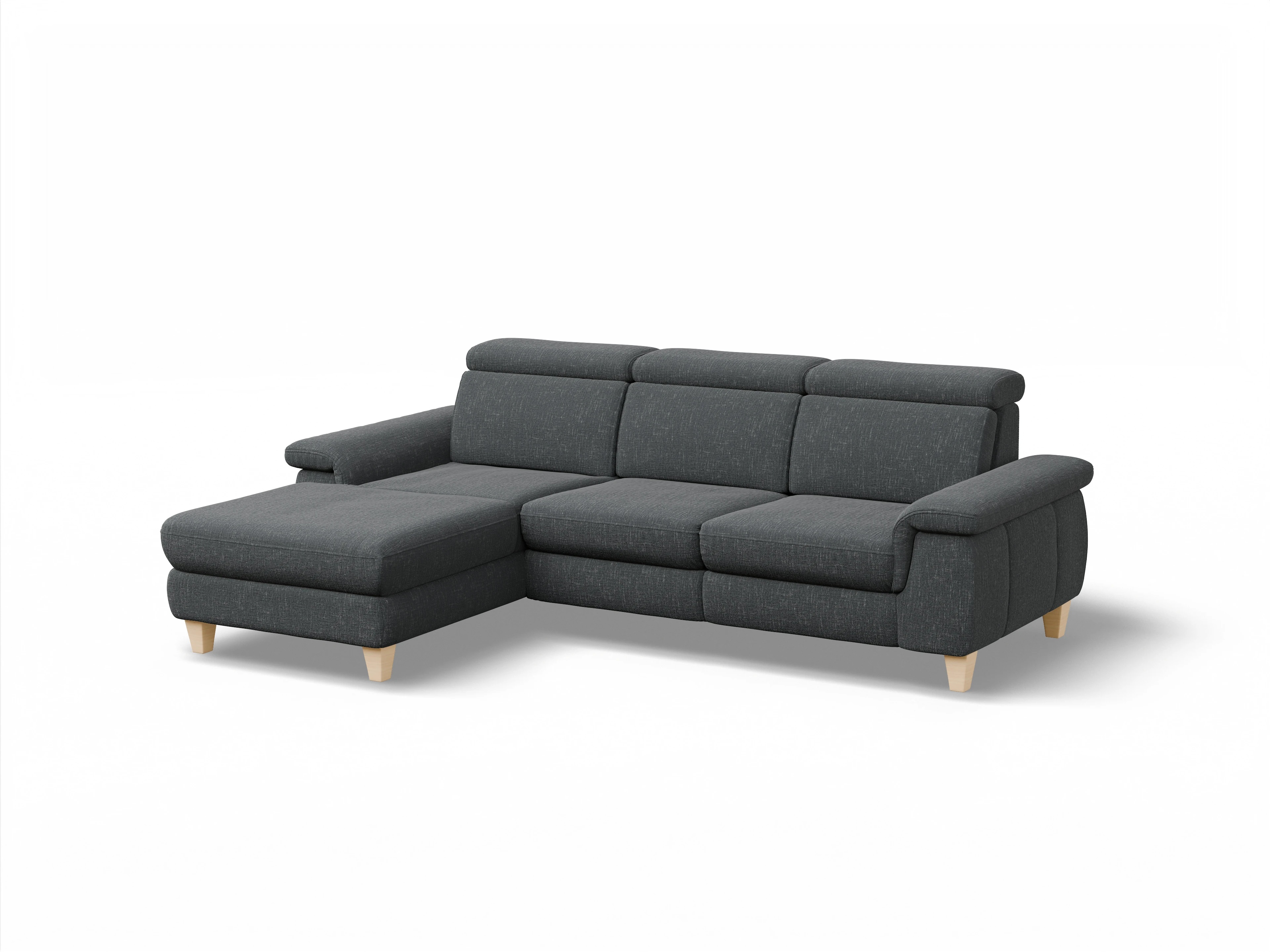Ansicht des Produktes München Ecksofa links Abschluss offen in Stoff Grau