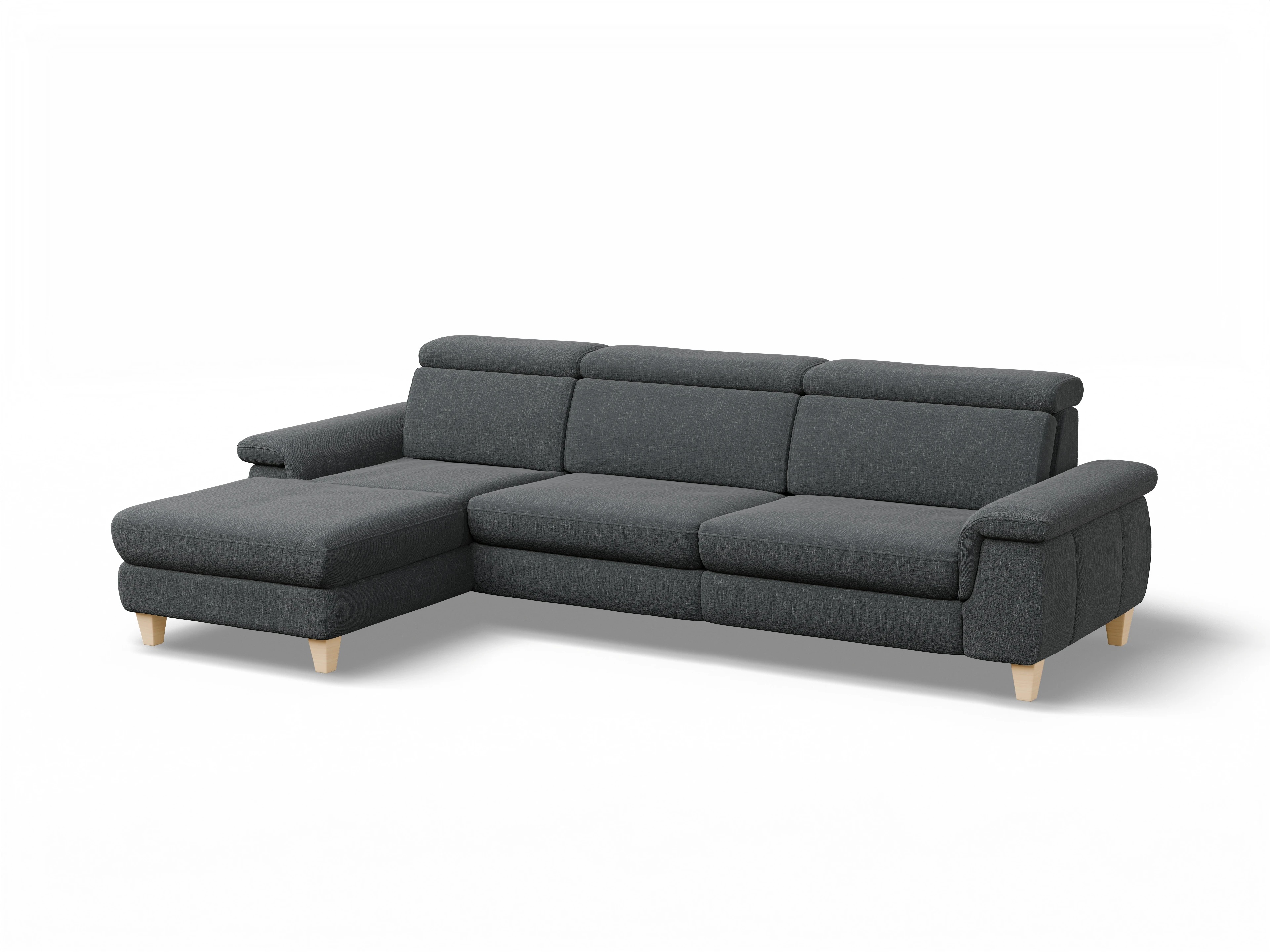 Ansicht des Produktes München Ecksofa links Abschluss offen in Stoff Grau