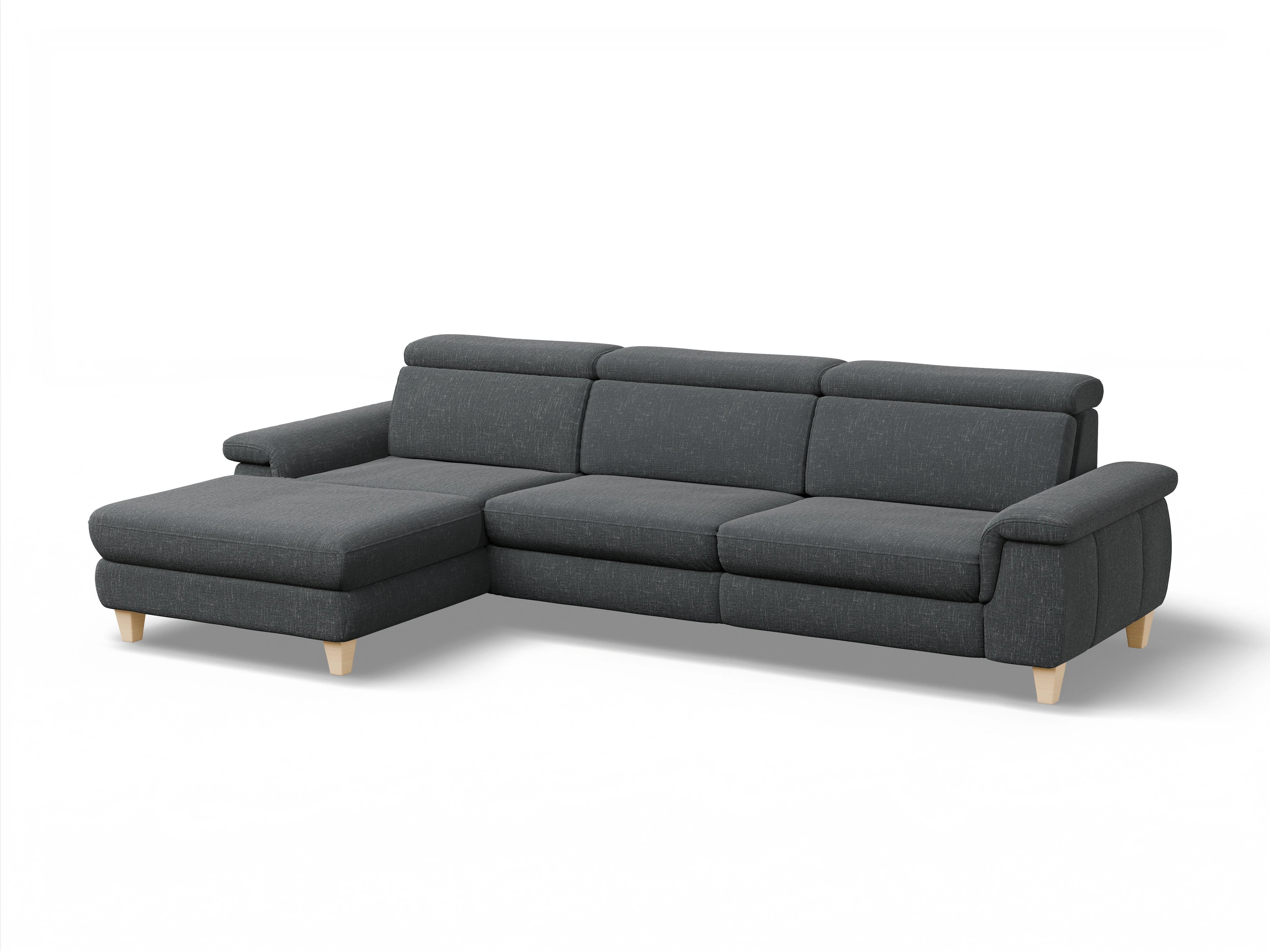 Ansicht des Produktes München Ecksofa links Abschluss offen in Stoff Grau