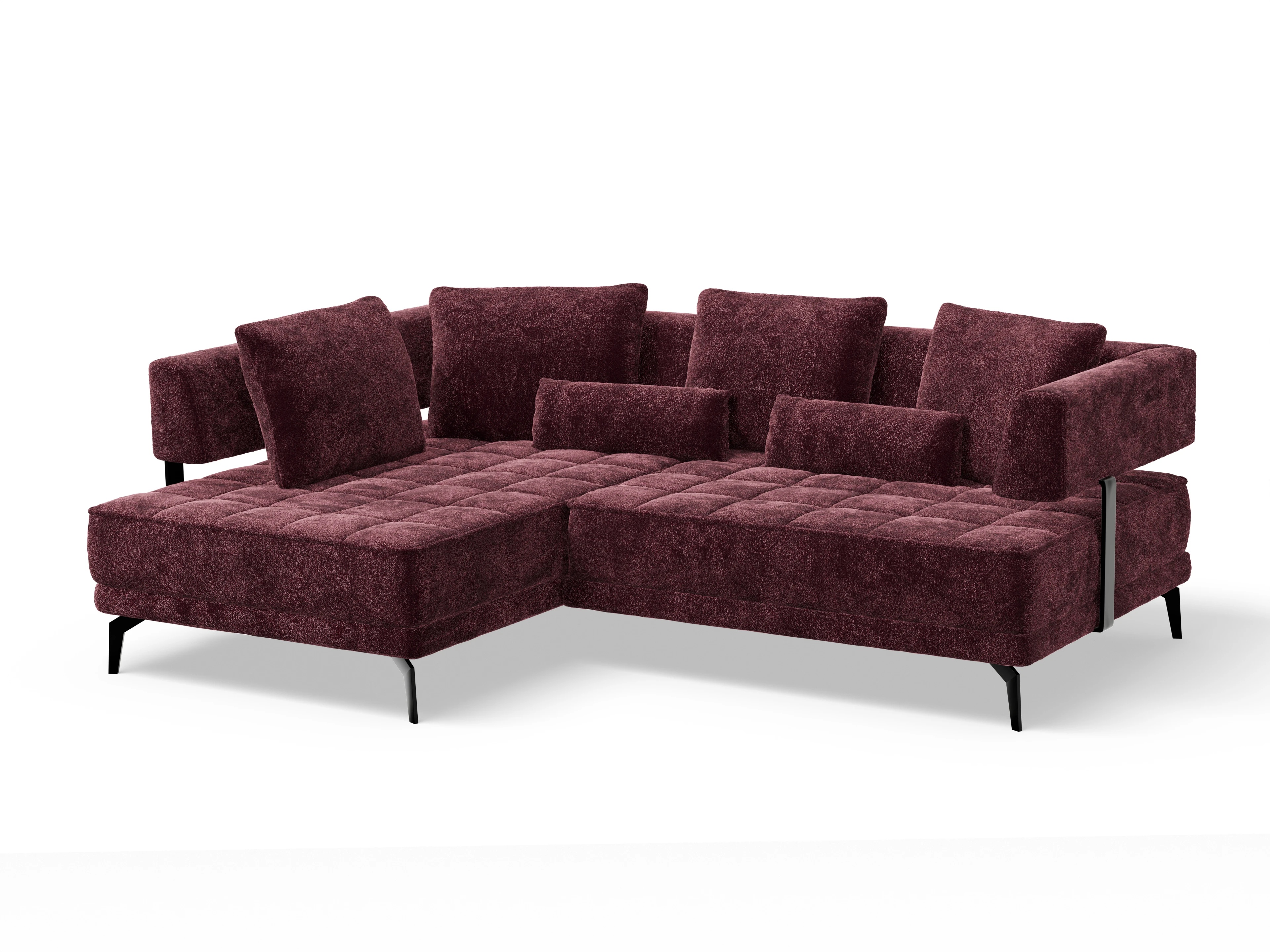 Ansicht des Produktes Genua Ecksofa links Abschluss offen in Stoff Rot