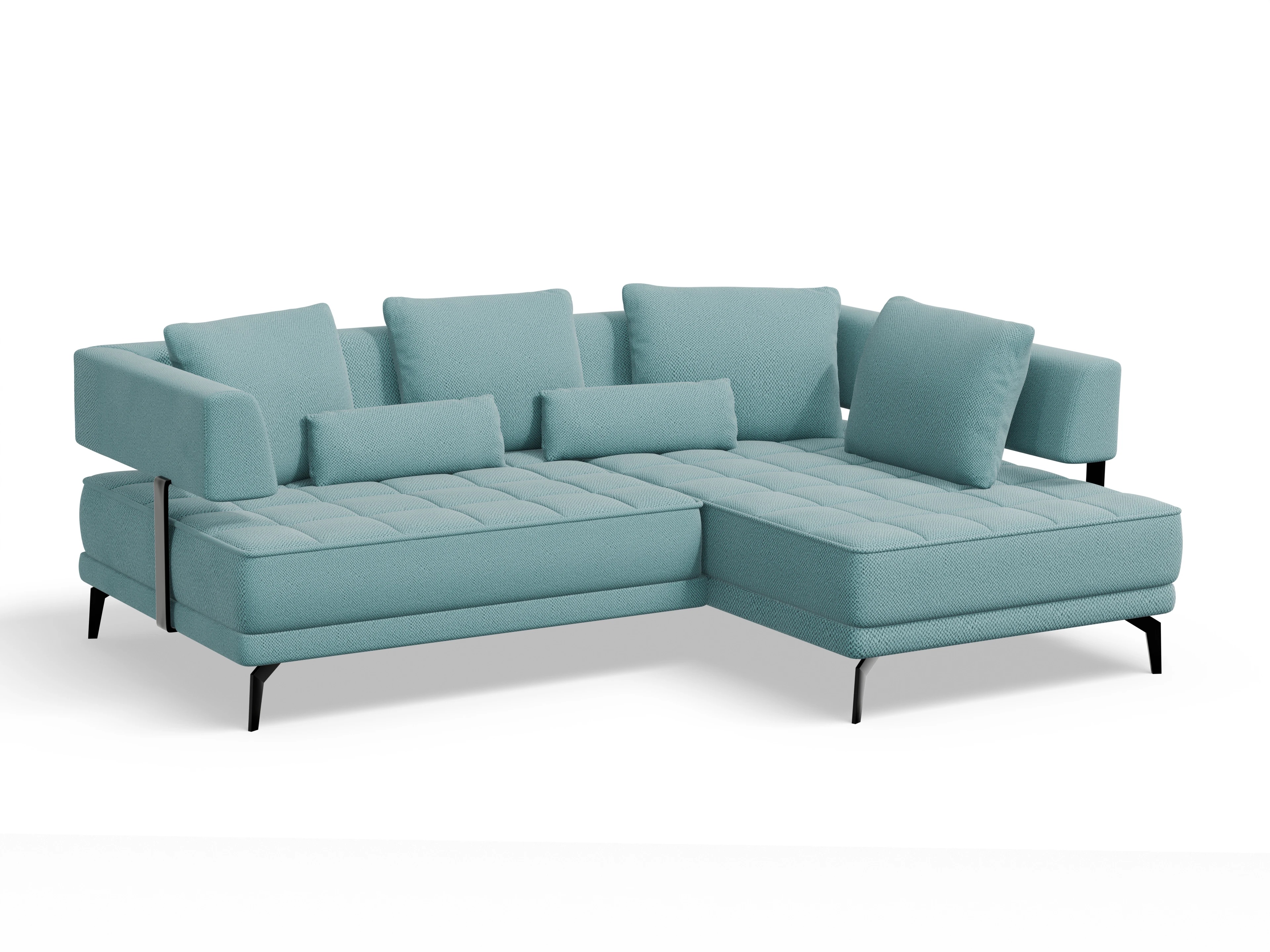 Ansicht des Produktes Genua Ecksofa rechts Abschluss offen in Stoff Blau