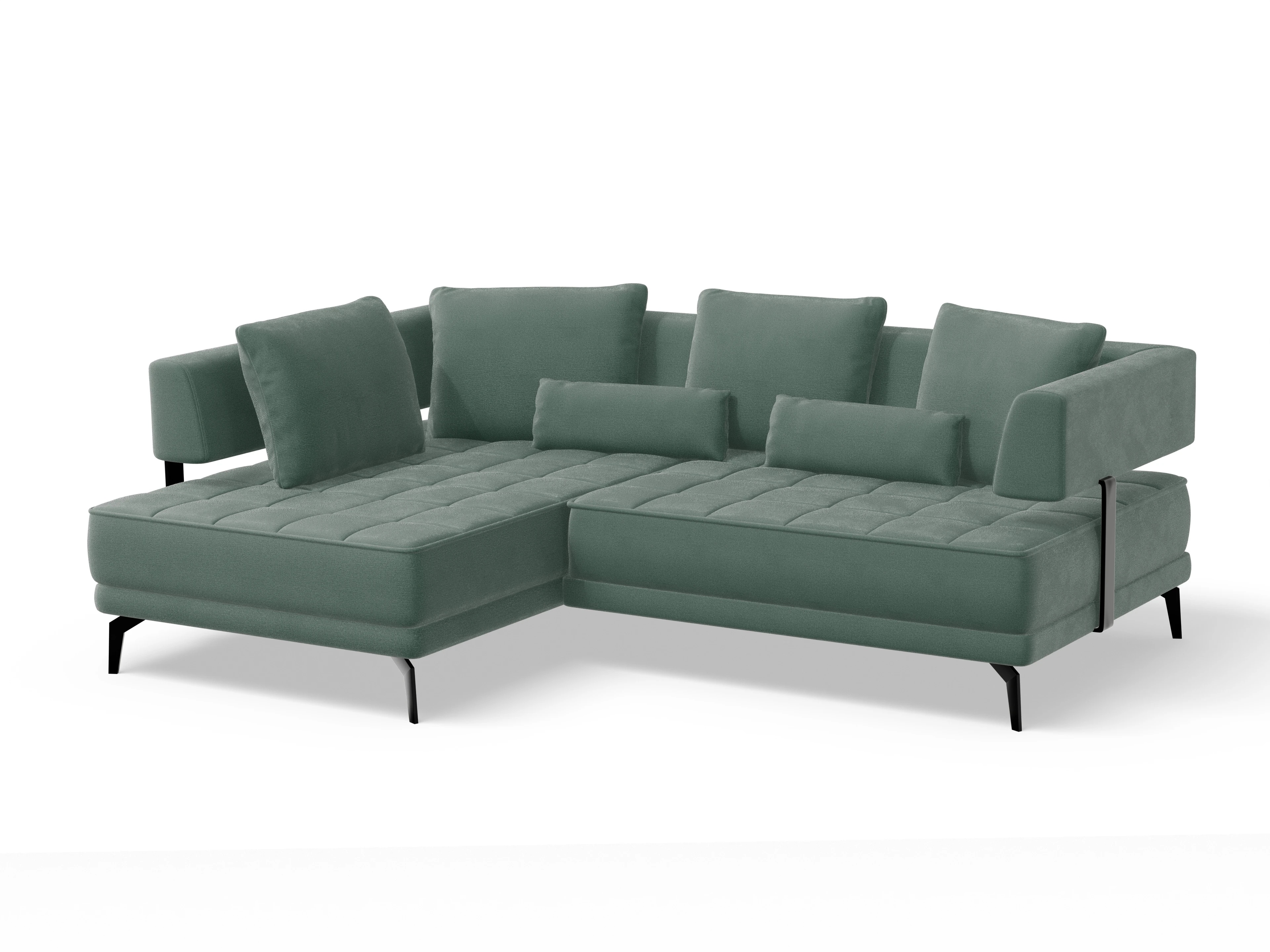 Ansicht des Produktes Genua Ecksofa links Abschluss offen in Stoff Grün