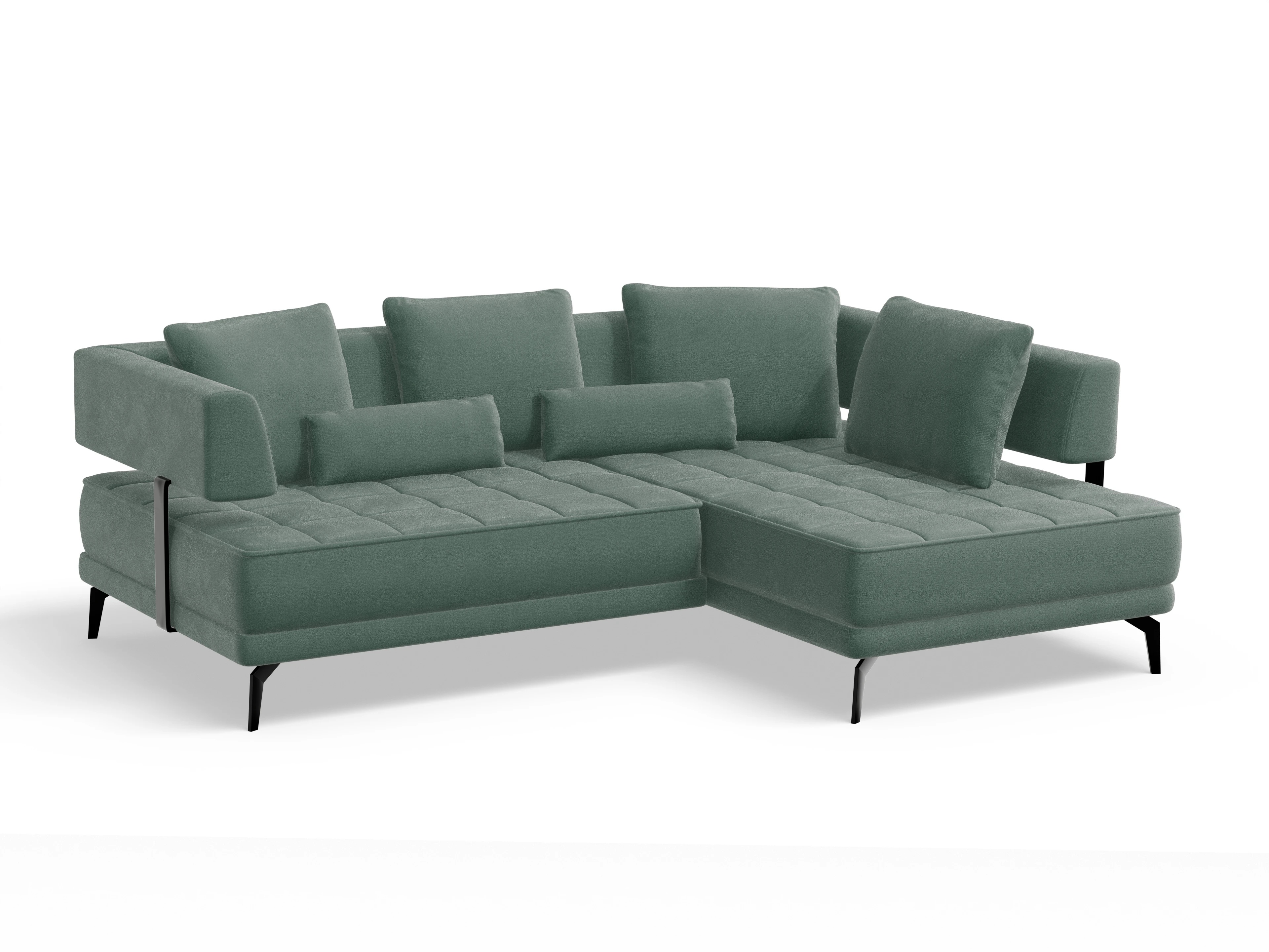 Ansicht des Produktes Genua Ecksofa rechts Abschluss offen in Stoff Grün