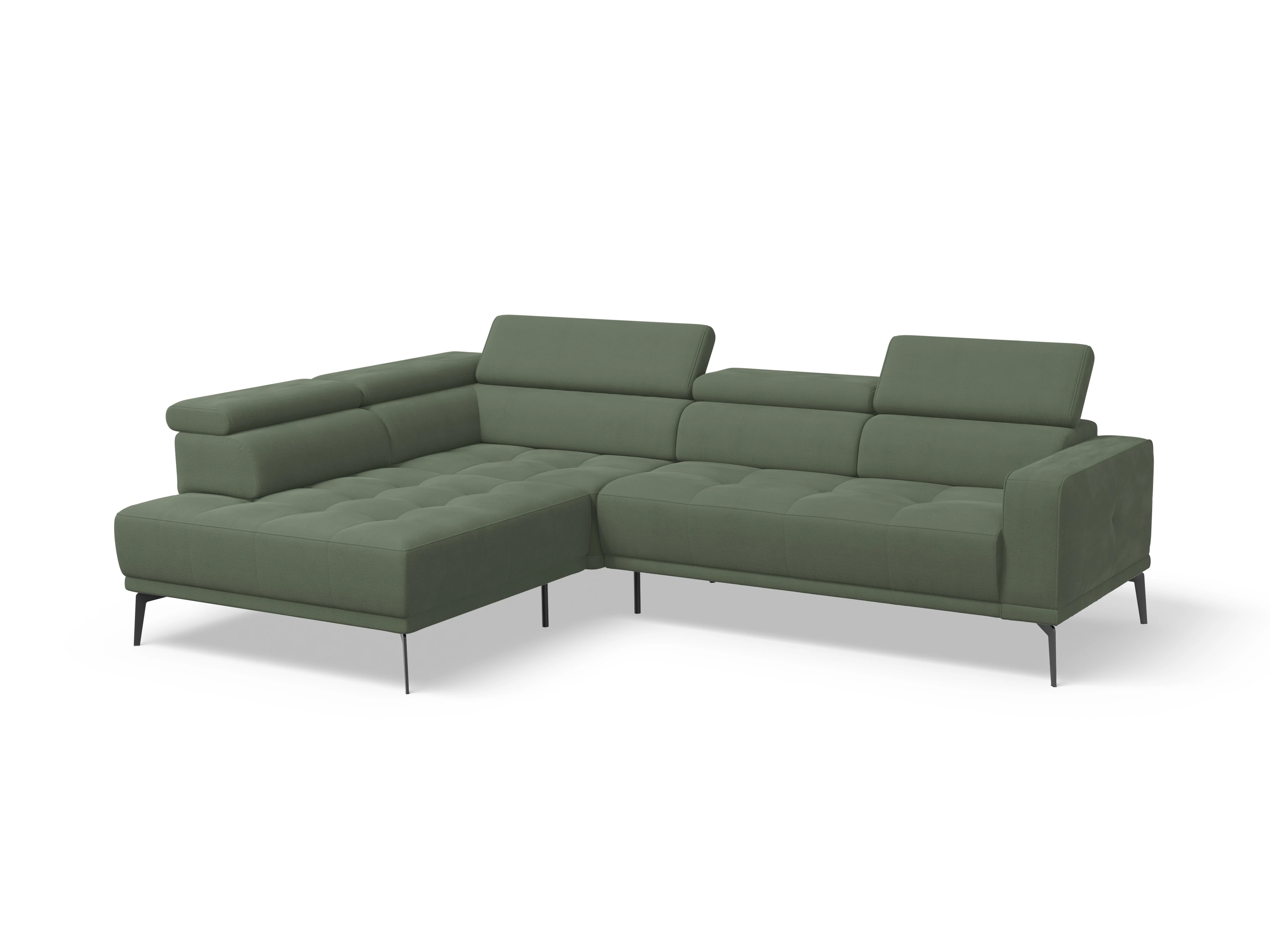 Marco Aho gr Medium L (mit Funktionen) Ansicht des Produktes Marco Ecksofa links Abschluss offen in Stoff Grün