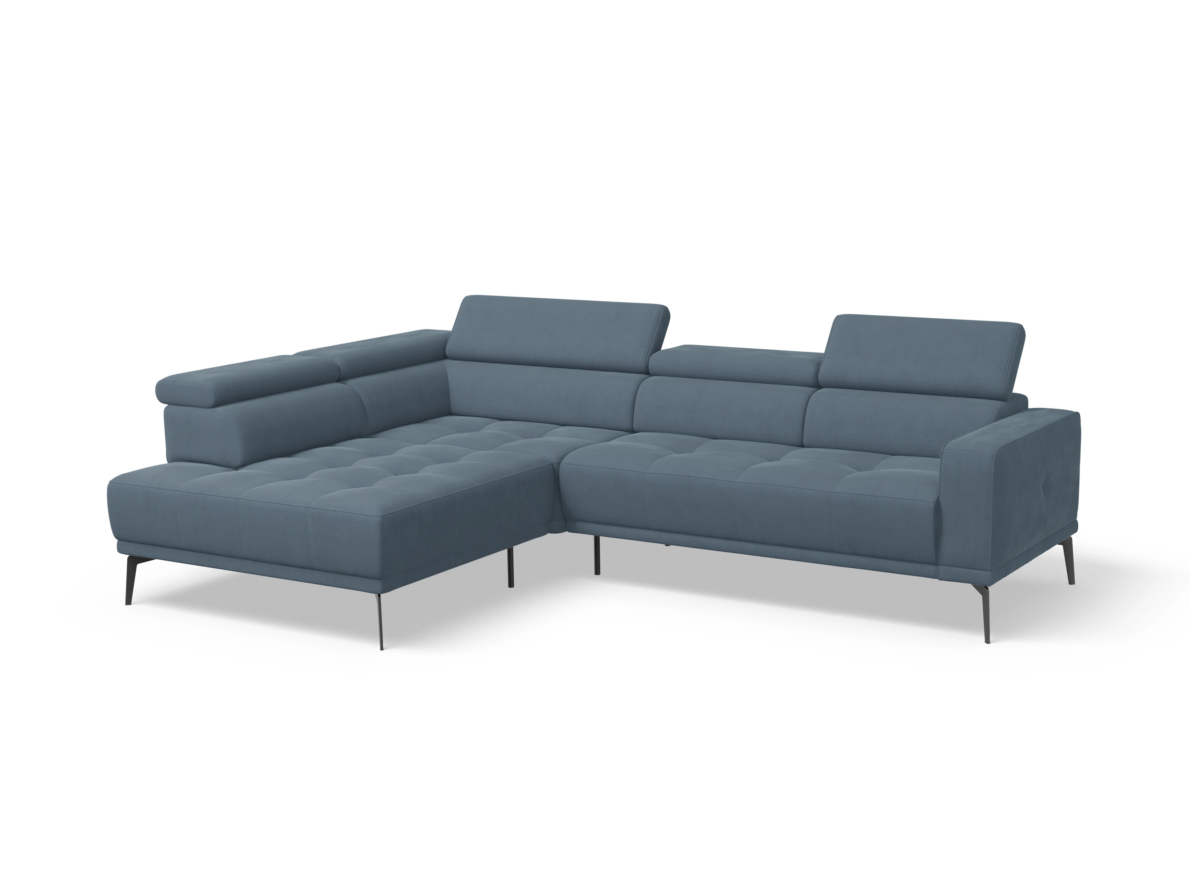 Marco Aho gr Medium L (mit Funktionen) Ansicht des Produktes Marco Ecksofa links Abschluss offen in Stoff Blau