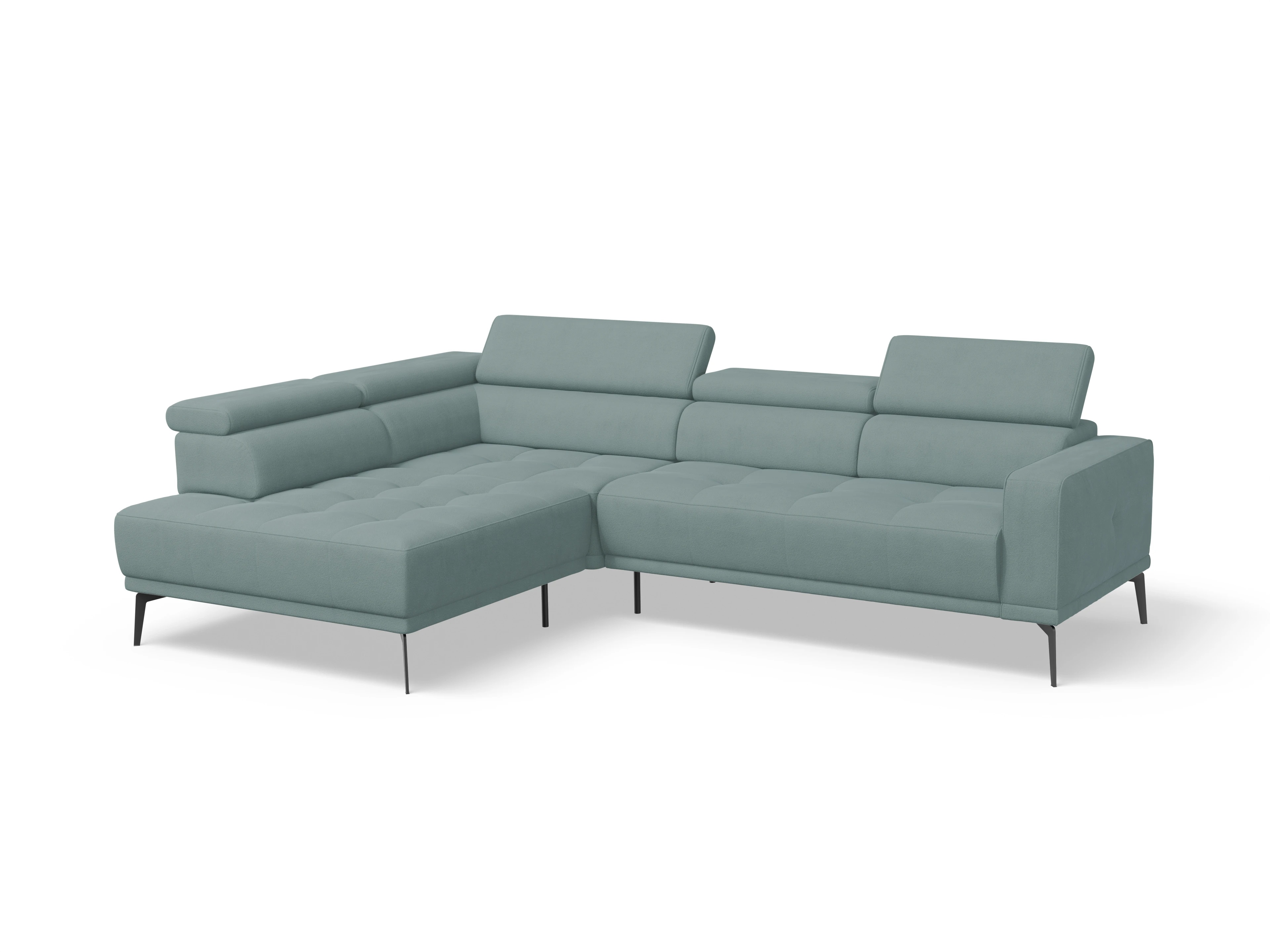 Marco Aho gr Medium L Ansicht des Produktes Marco Ecksofa links Abschluss offen in Stoff Blau
