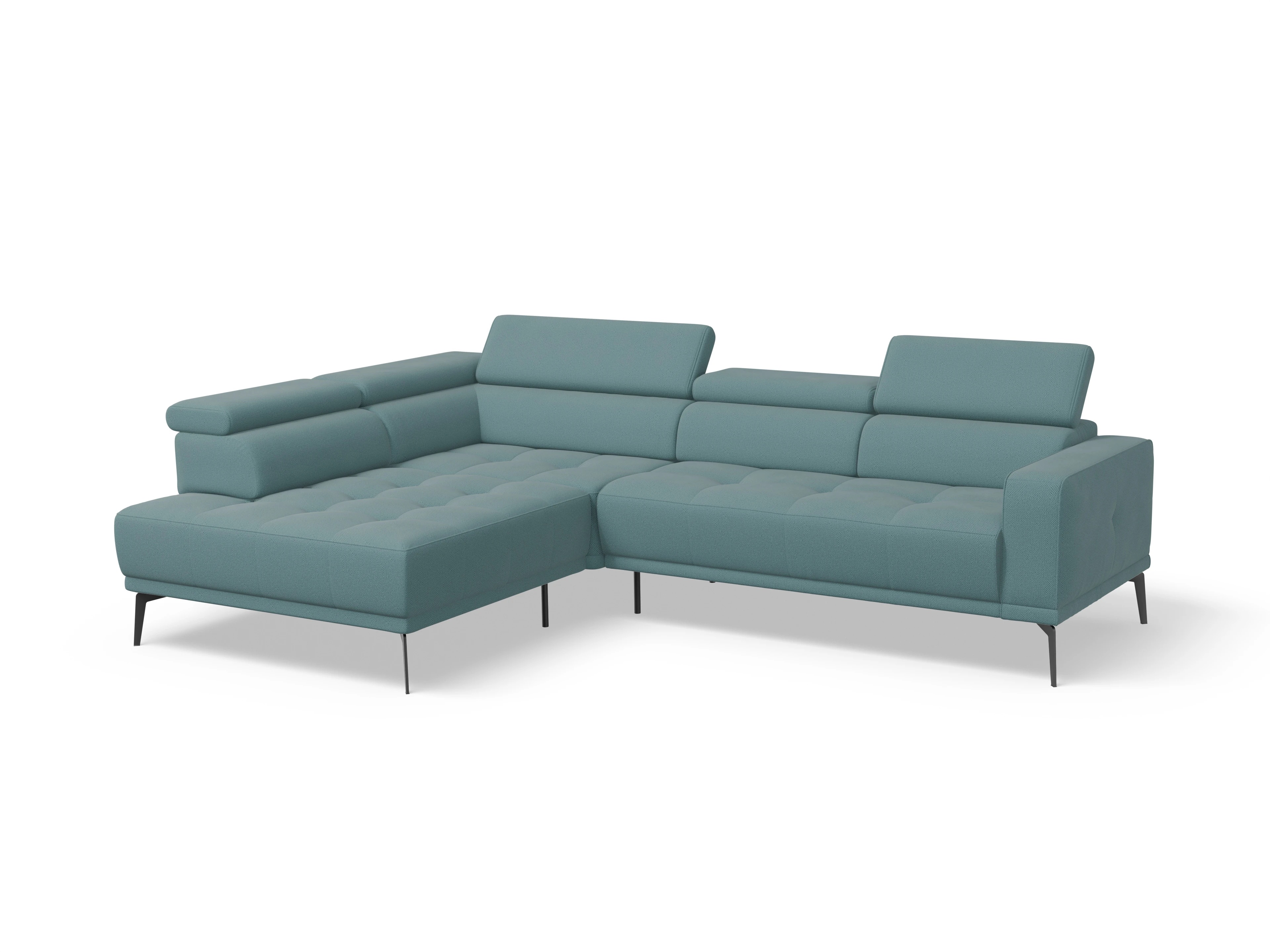Marco Aho gr Medium L (mit Funktionen) Ansicht des Produktes Marco Ecksofa links Abschluss offen in Stoff Blau