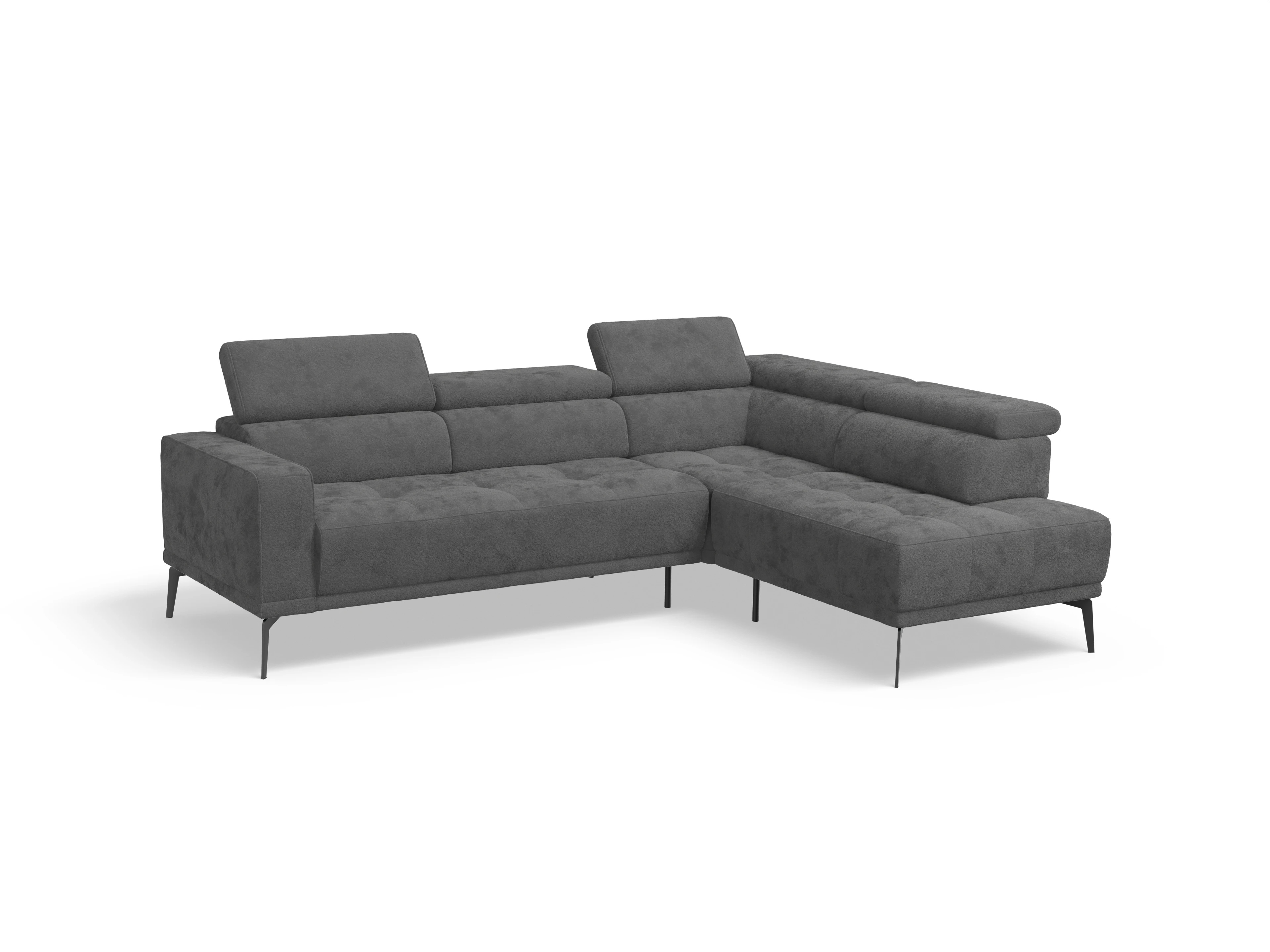 Marco Aho kl Medium R Ansicht des Produktes Marco Ecksofa rechts Abschluss offen in Stoff Grau