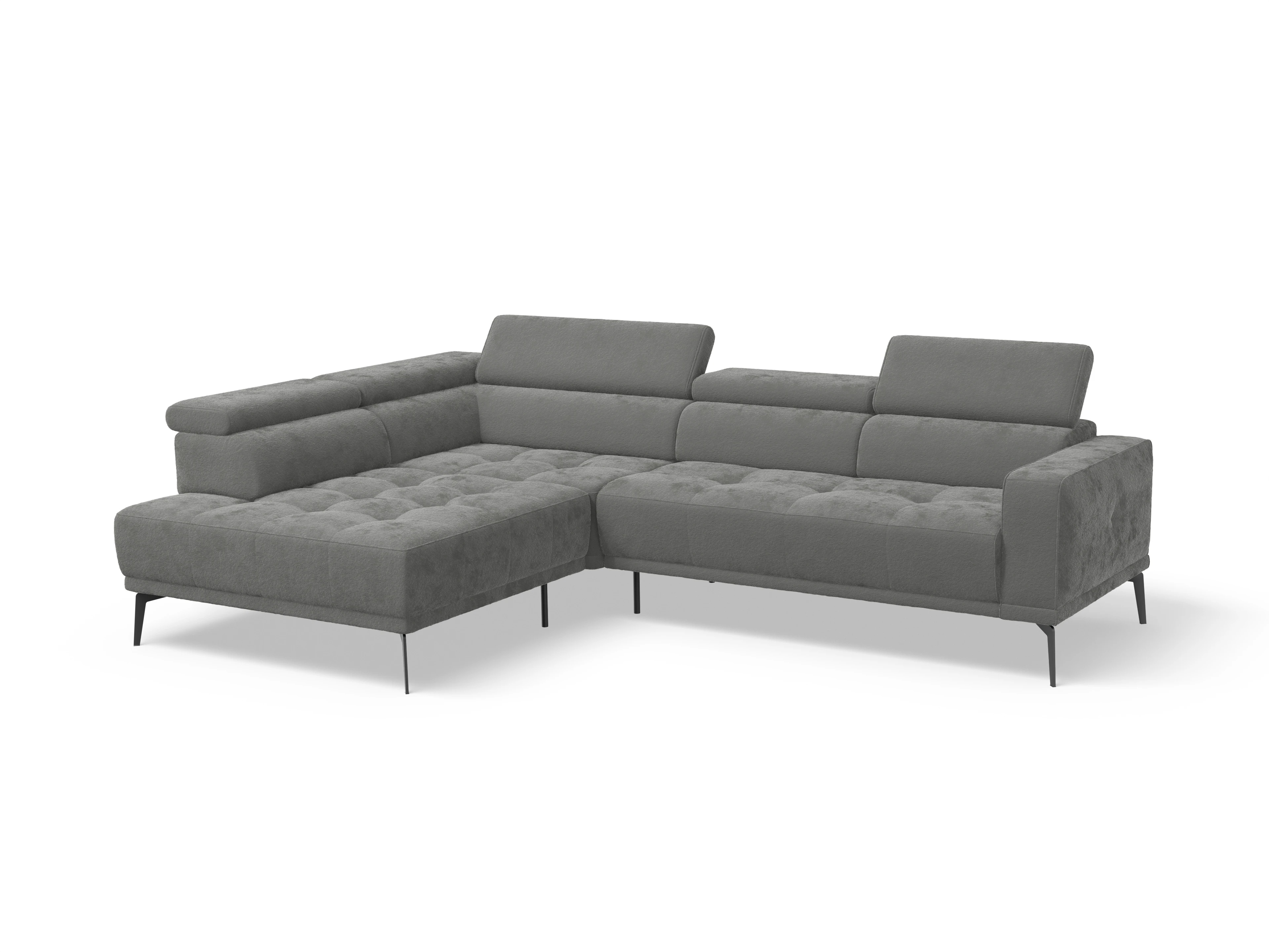 Marco Aho gr Medium L Ansicht des Produktes Marco Ecksofa links Abschluss offen in Stoff Grau