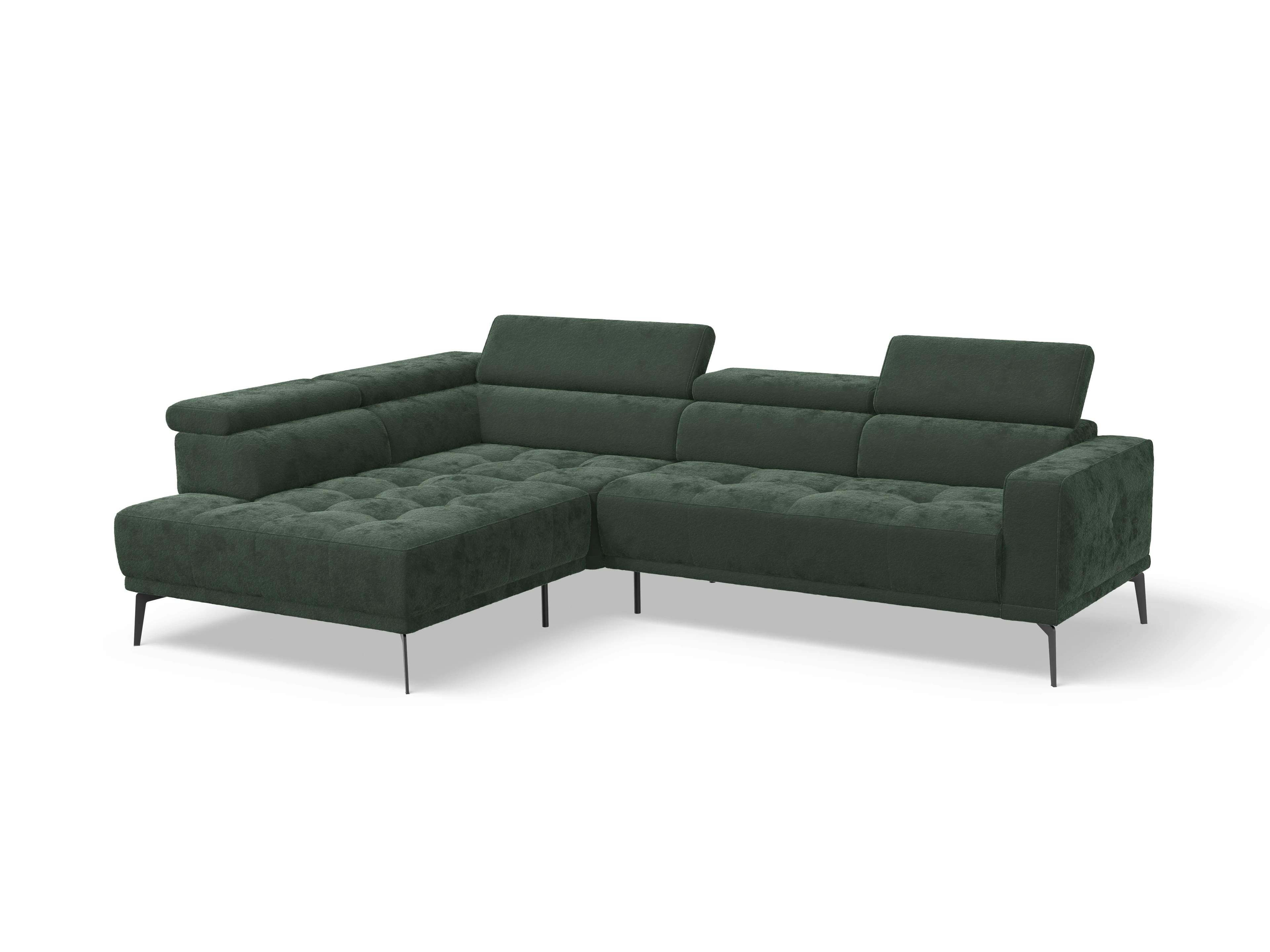Marco Aho gr Medium L Ansicht des Produktes Marco Ecksofa links Abschluss offen in Stoff Grün