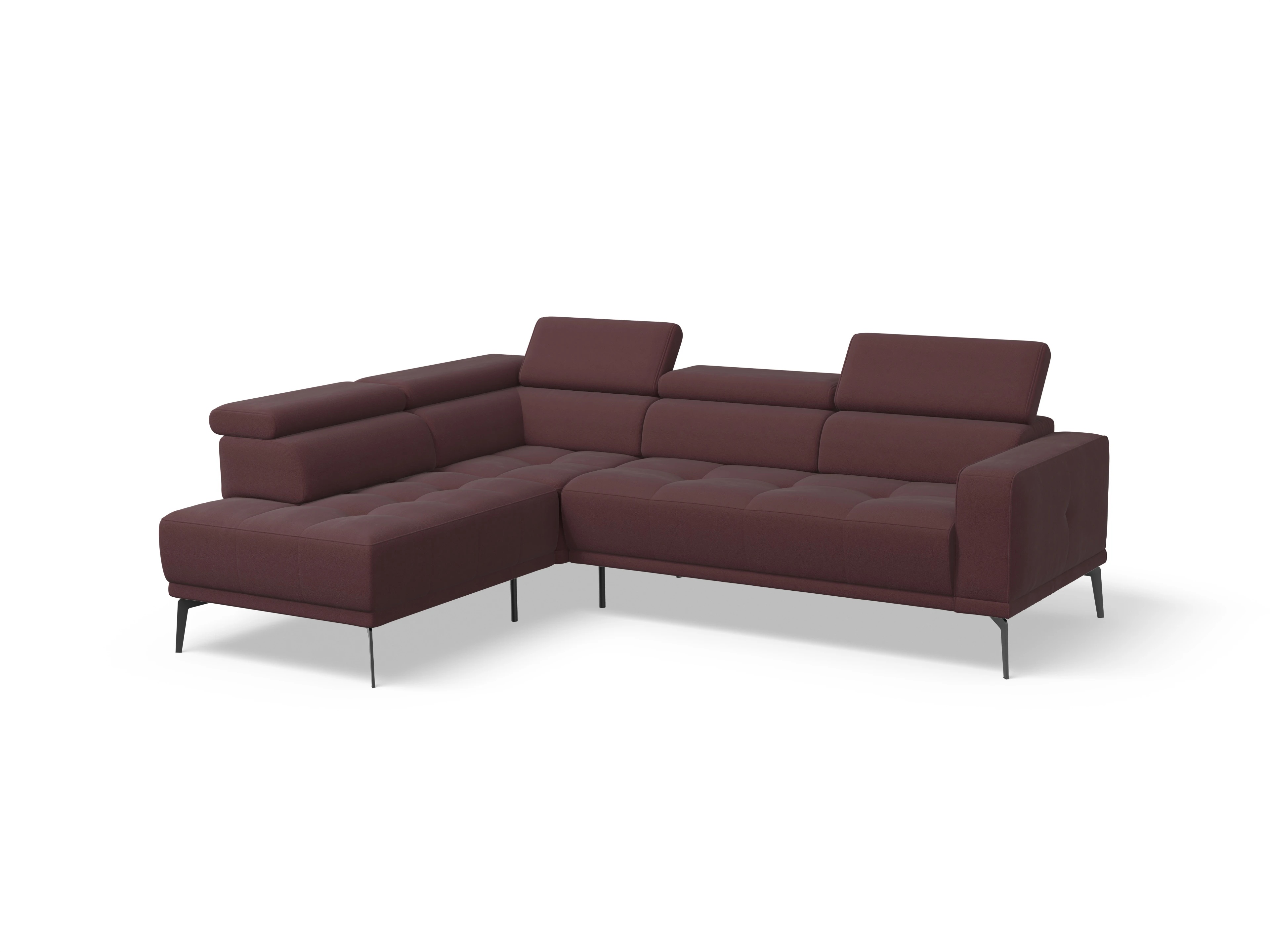 Marco Aho kl Medium L Ansicht des Produktes Marco Ecksofa links Abschluss offen in Stoff Rot