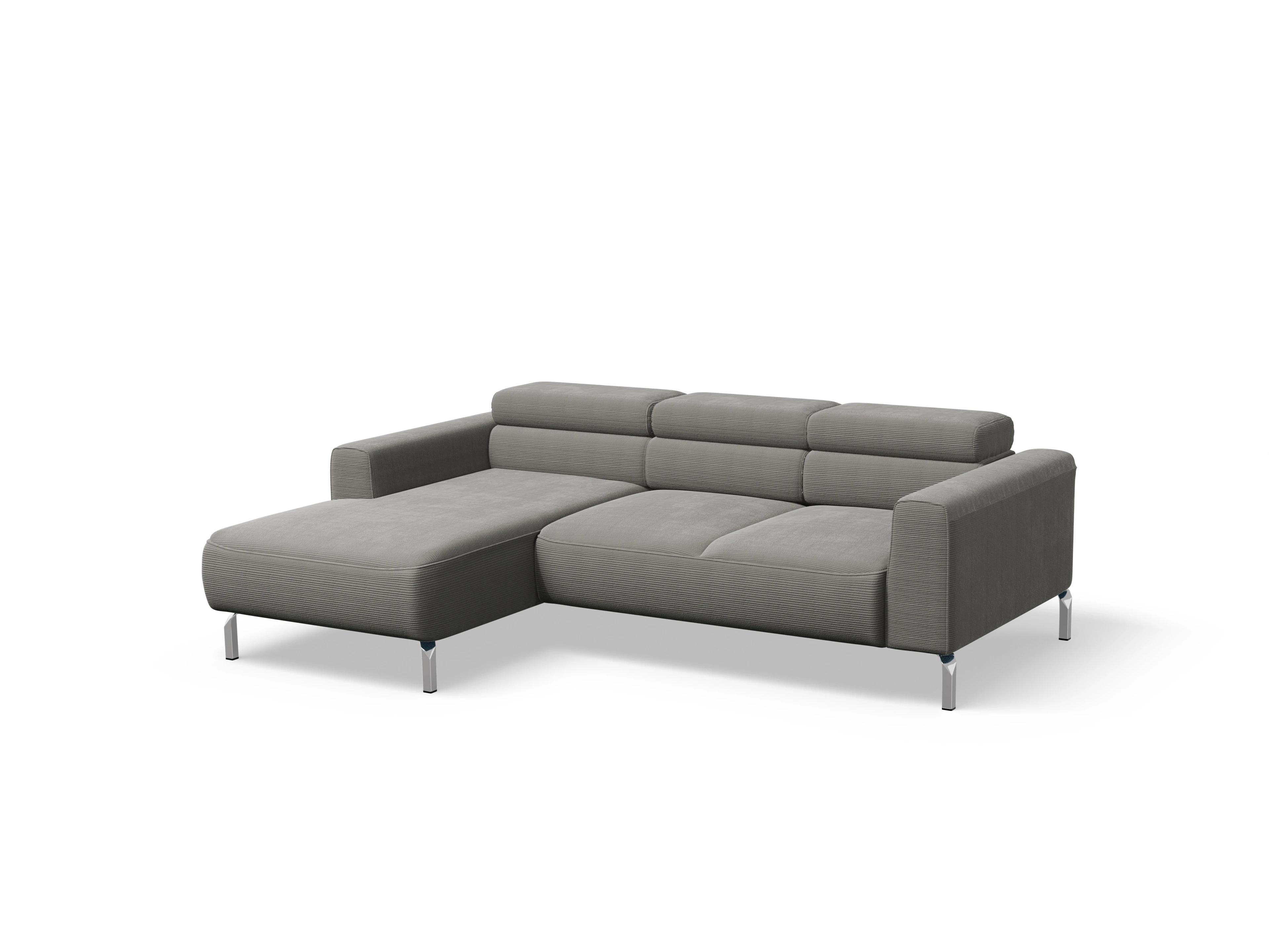Season Ecksofa Longchair Medium L Ansicht des Produktes Season Ecksofa links Abschluss offen in Stoff Grau