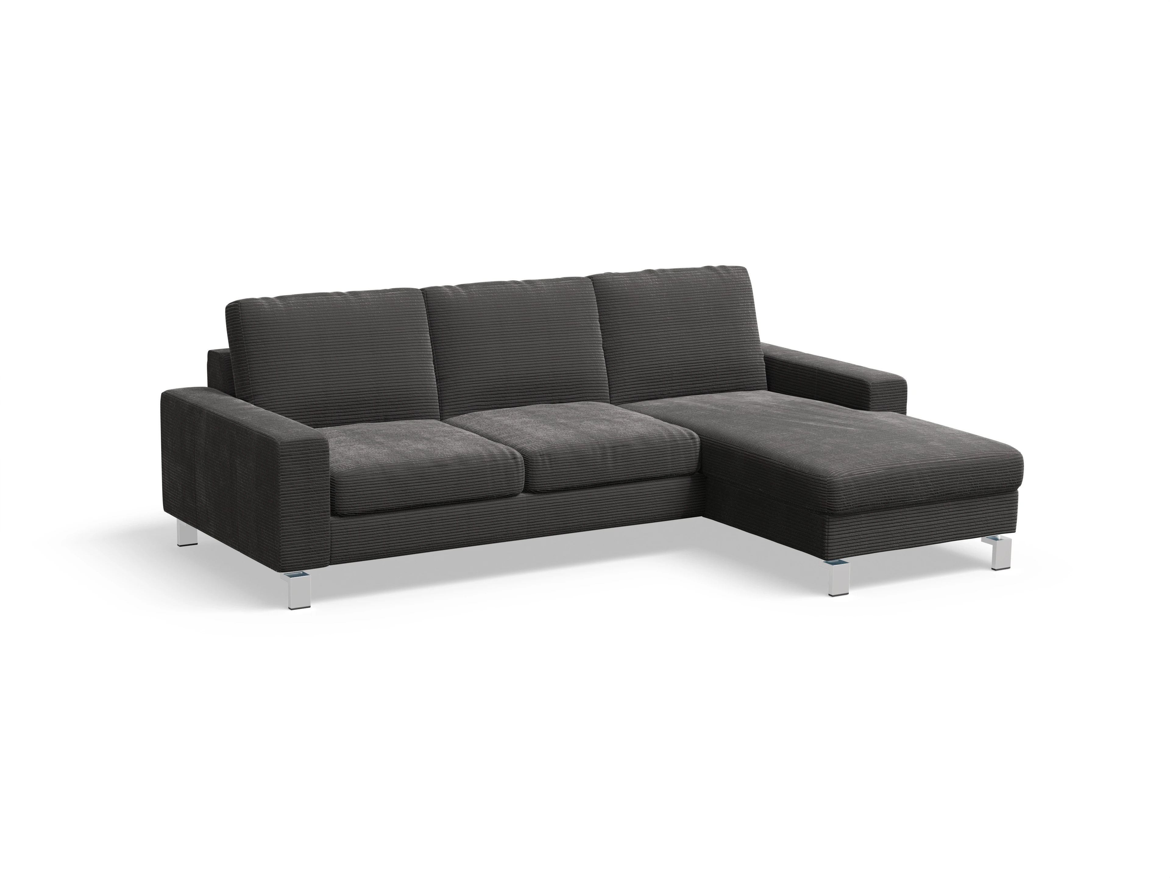 Indiana Ecksofa LO Small R Ansicht des Produktes Indiana Ecksofa rechts Abschluss offen in Stoff Grau