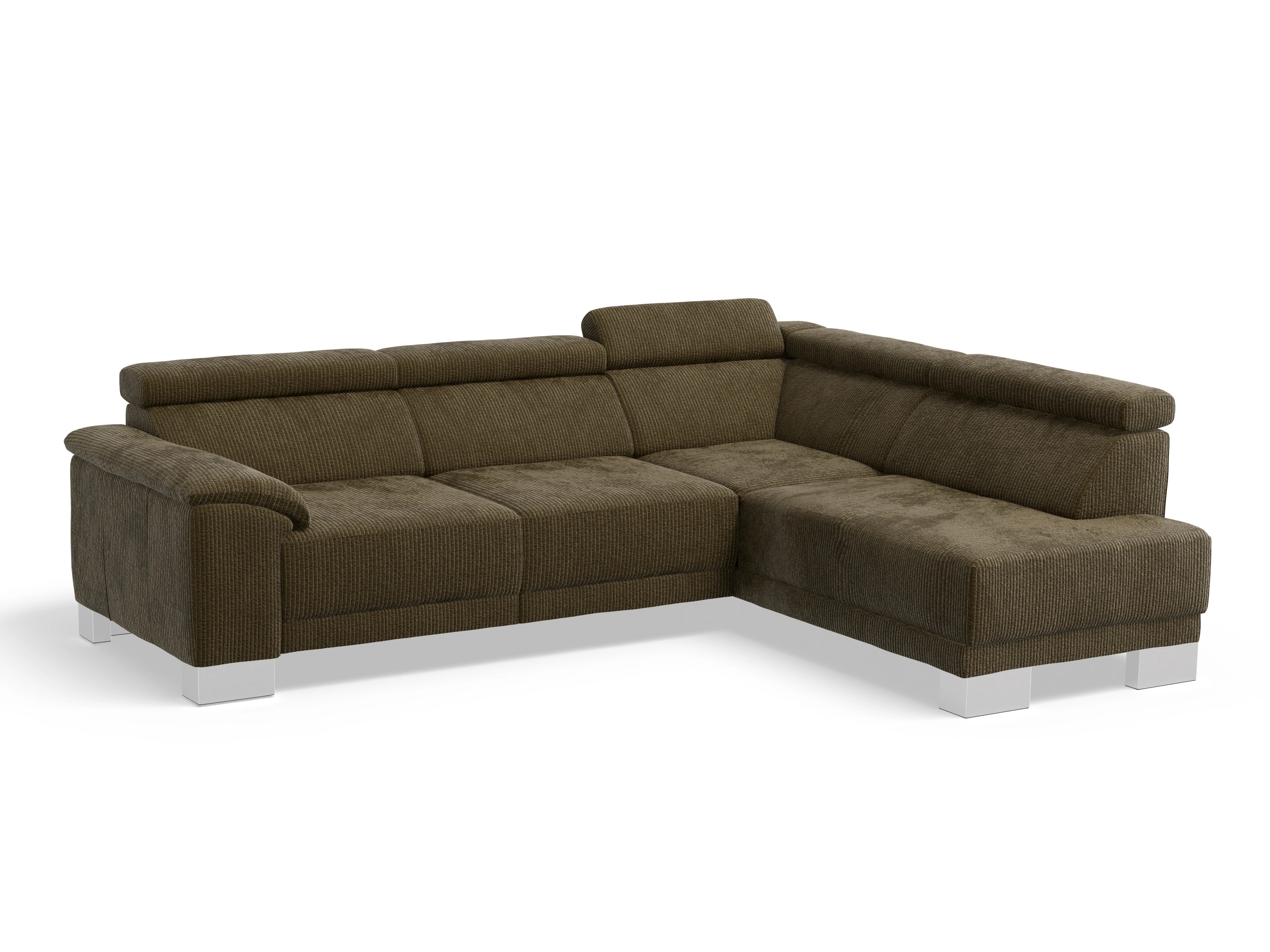 Antonio Ecksofa UM Medium R Ansicht des Produktes Antonio Ecksofa rechts Abschluss offen in Stoff Braun